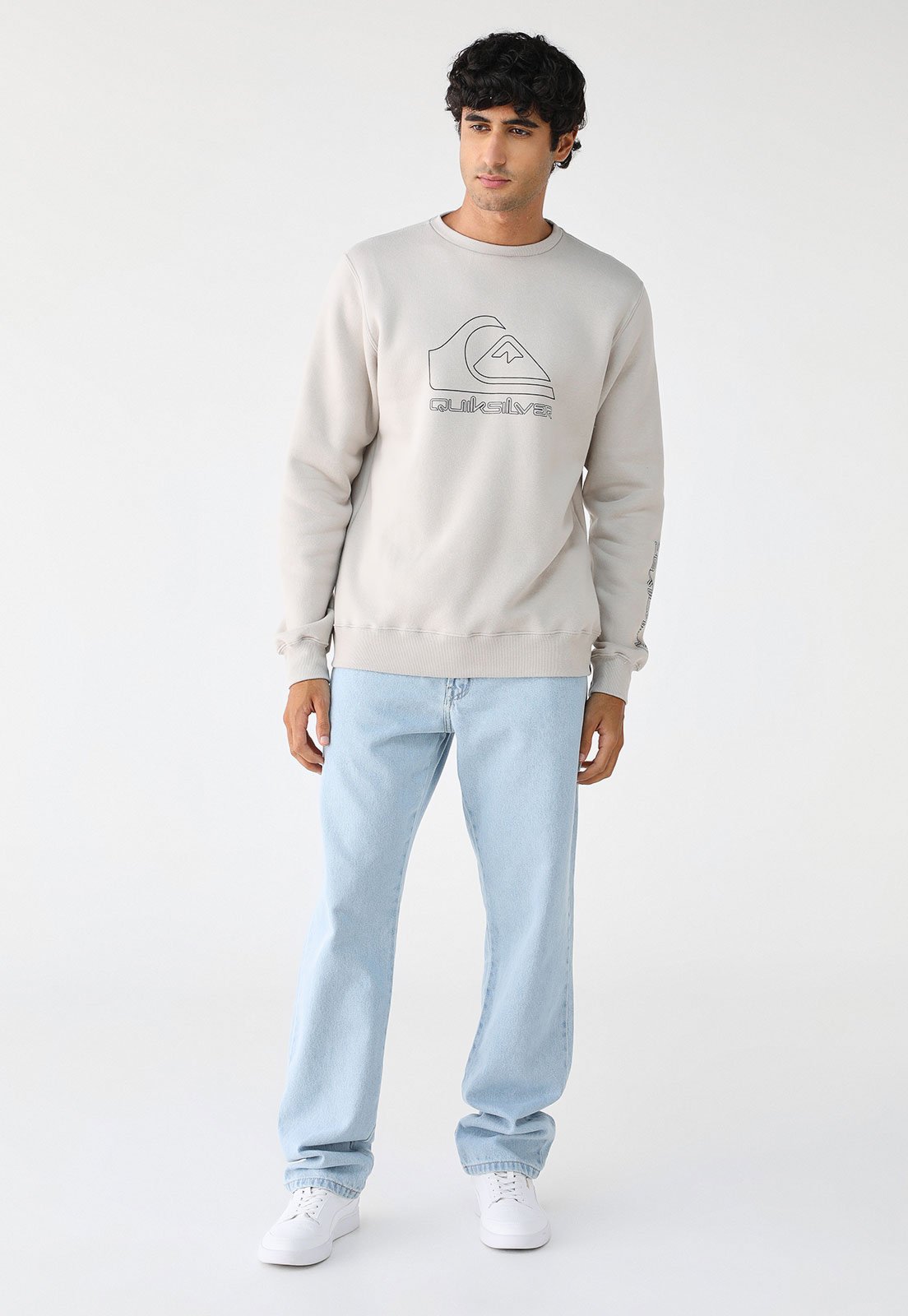 Blusa de Moletom Flanelada Fechada Quiksilver Logo Cinza