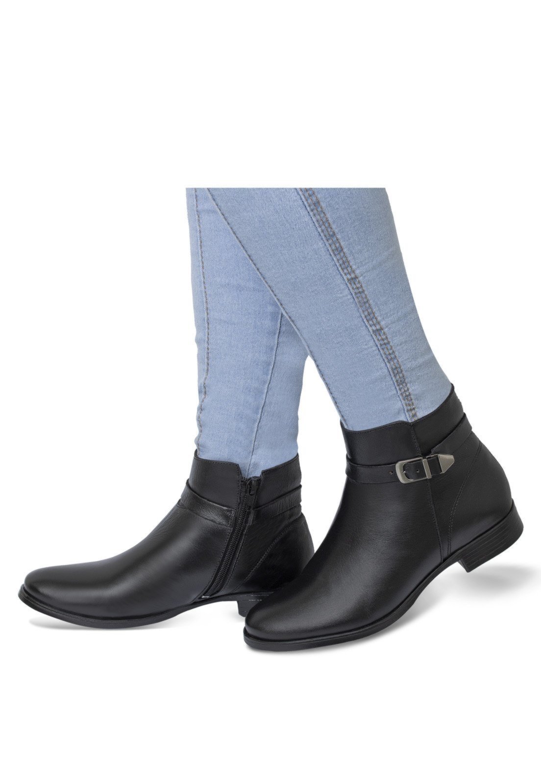 Bota feminina Flor D’ Couro cano curto couro Preto 9858