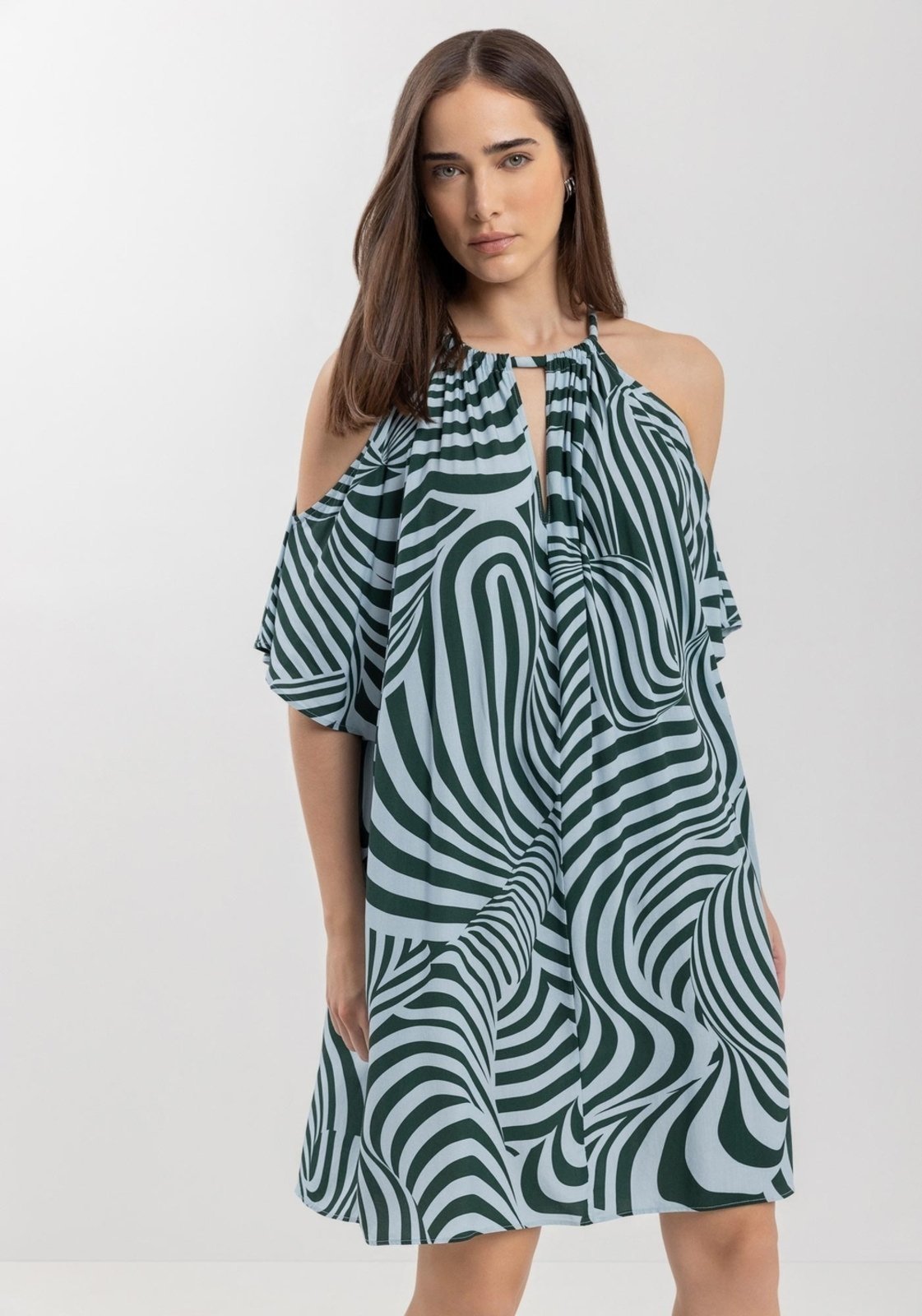 Vista 2 Vestido Lez a Lez Curto Fluido Estampado Com Mangas Amplas Em Viscose branco Lez a Lez branco