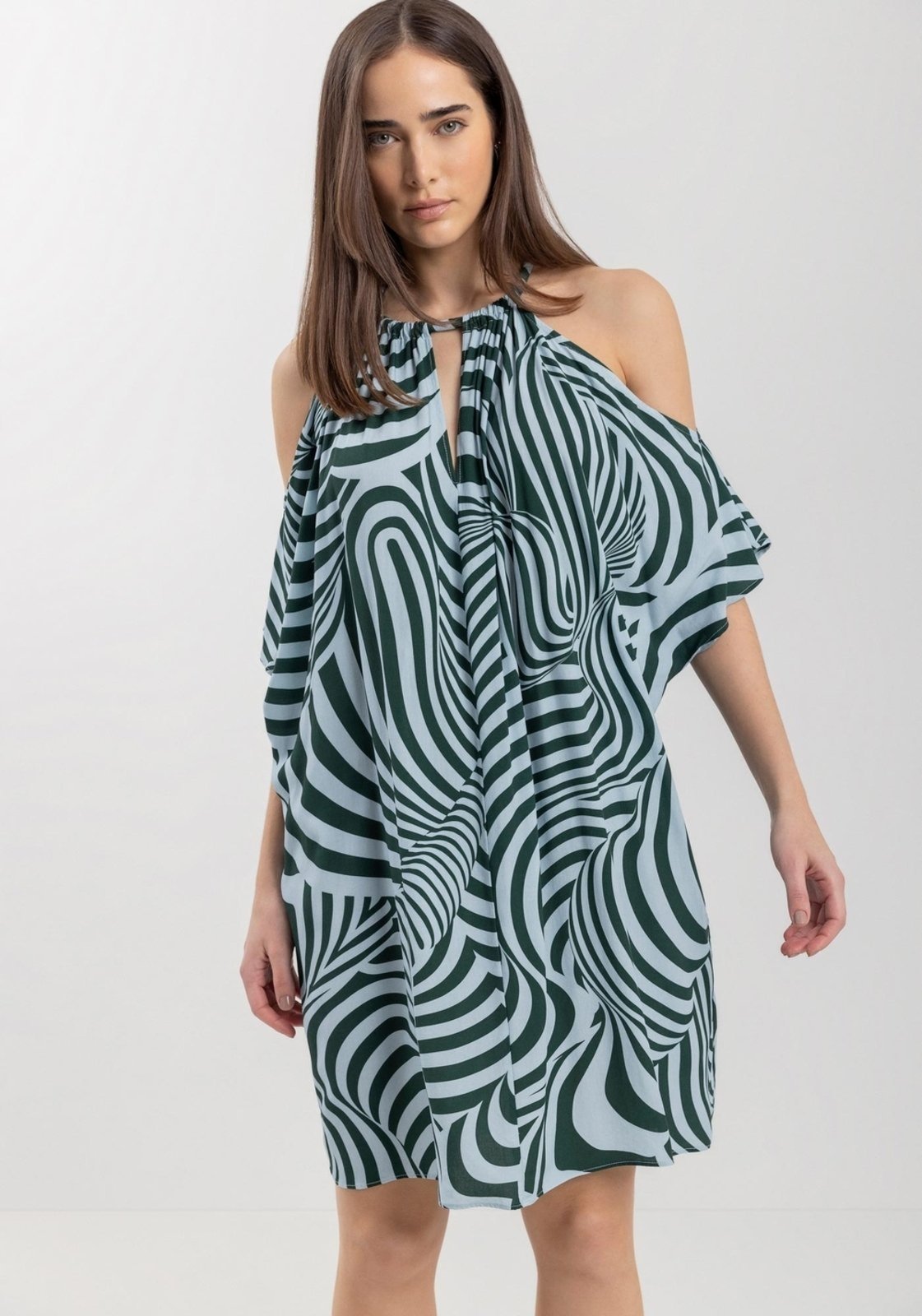 Vista 3 Vestido Lez a Lez Curto Fluido Estampado Com Mangas Amplas Em Viscose branco Lez a Lez branco