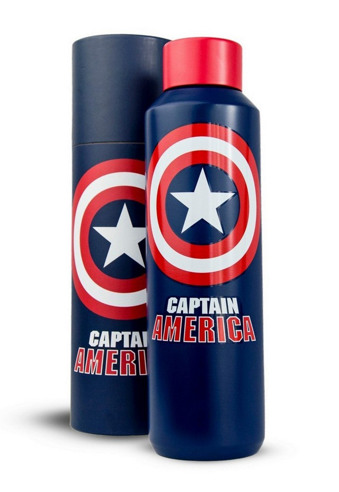Vista 2 Garrafa Marvel Térmica 600ml Capitão América Aço Inoxidável Resistente azul Marvel azul