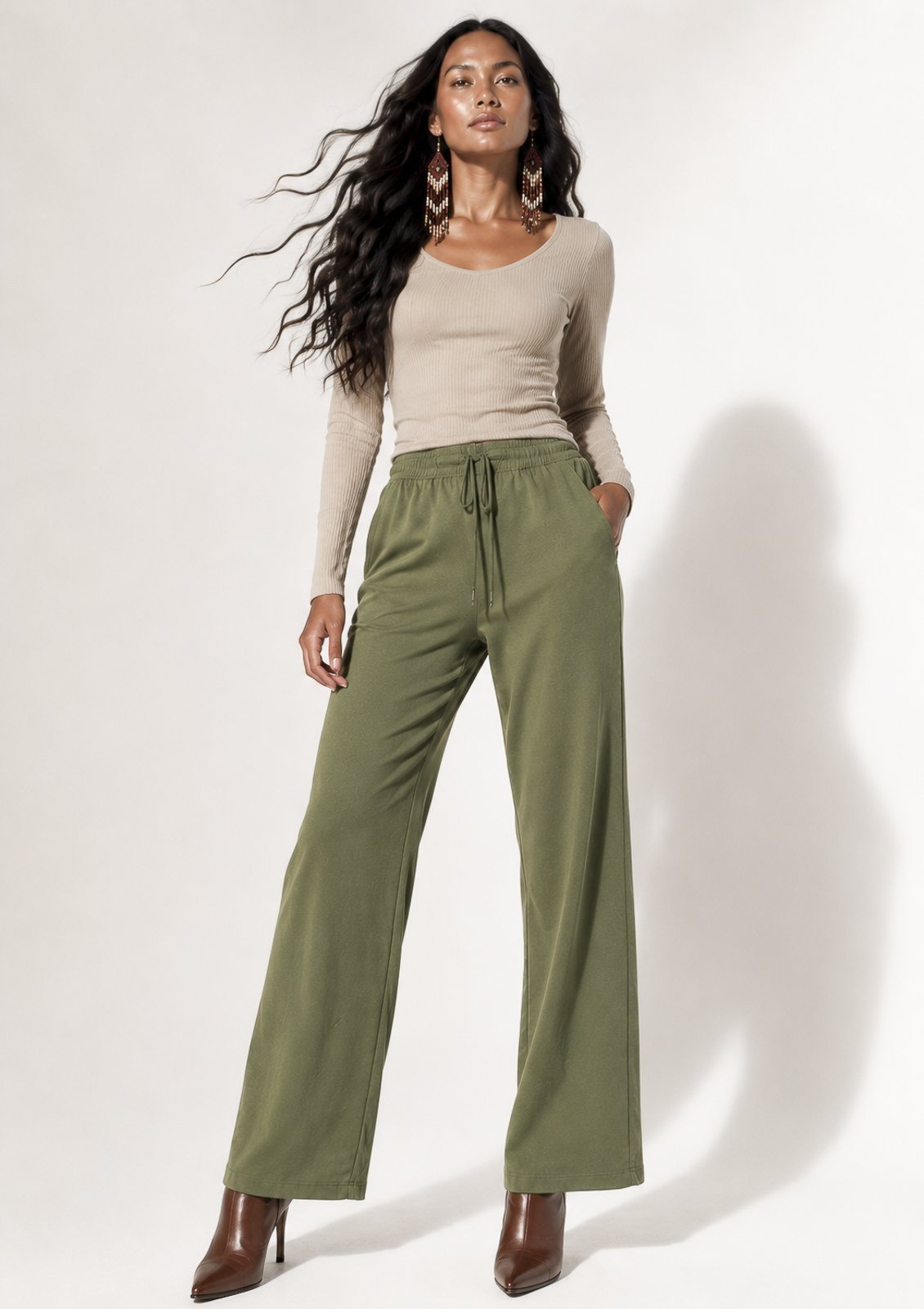 Calça Pantalona Amazonia Vital Malha Inhambuxintã Malha Oliva Amazônico