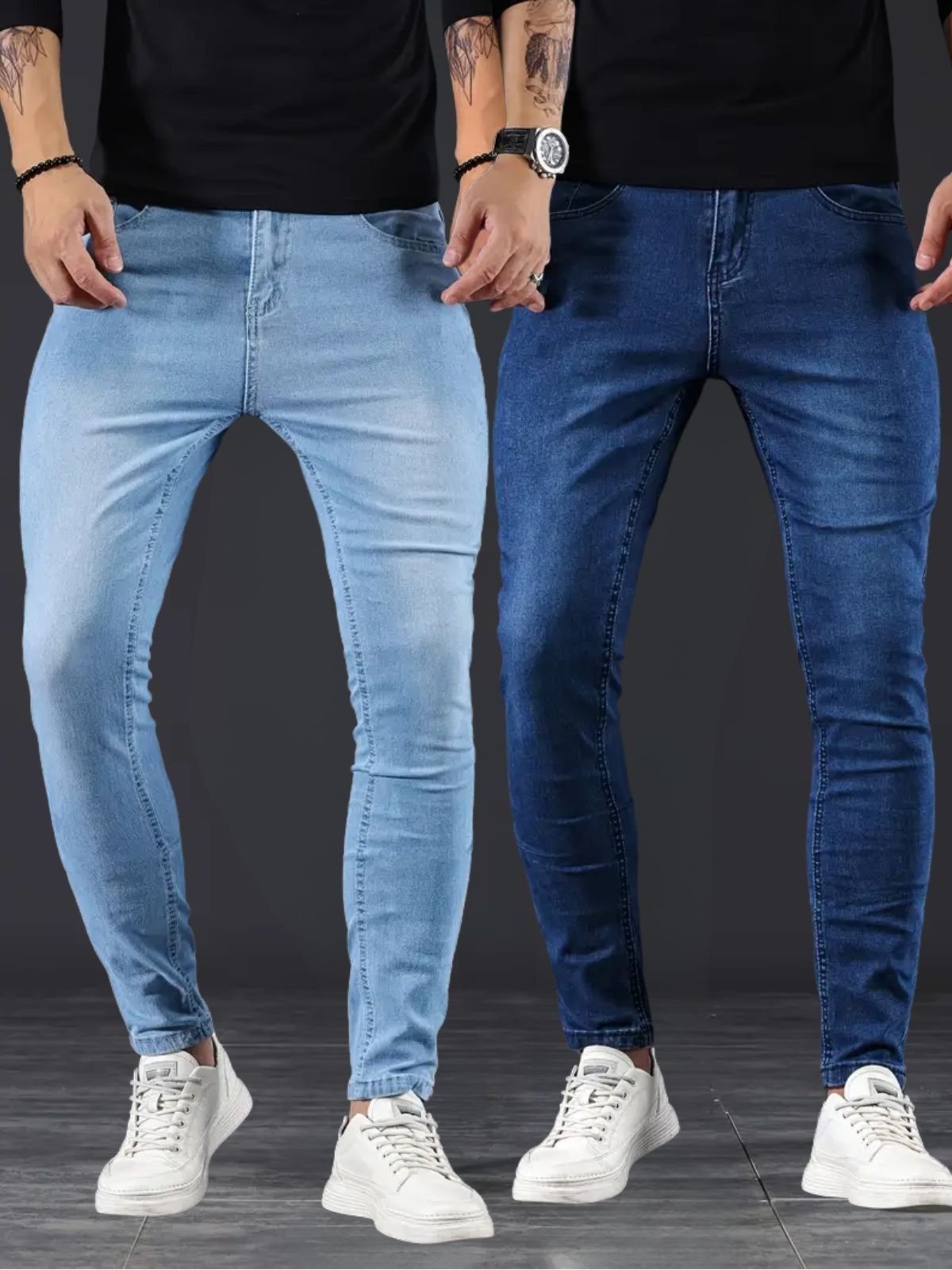 Kit 2 Calças Jeans Masculina KOVALI Skinny Casual Premium Confortável com Elastano Azul