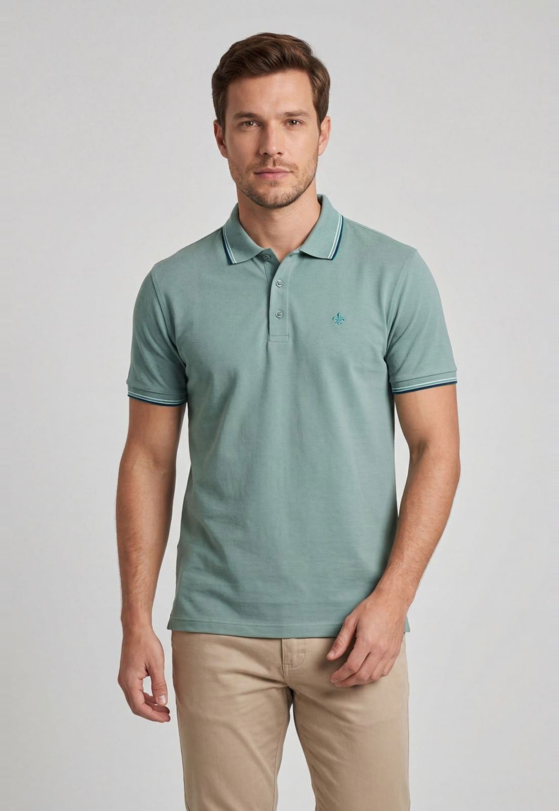 Polo Masculina Dudalina Detalhe Listrado Verde