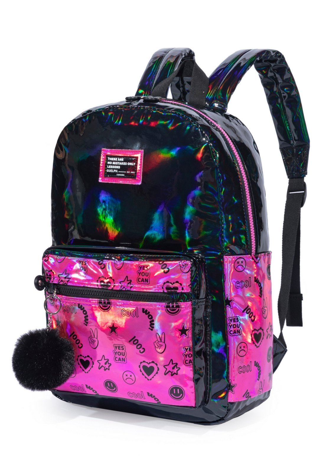 Vista 3 Infantil - Mochila Guelph Espaçosa Feminina Escolar preto/rosa GUELPH preto/rosa