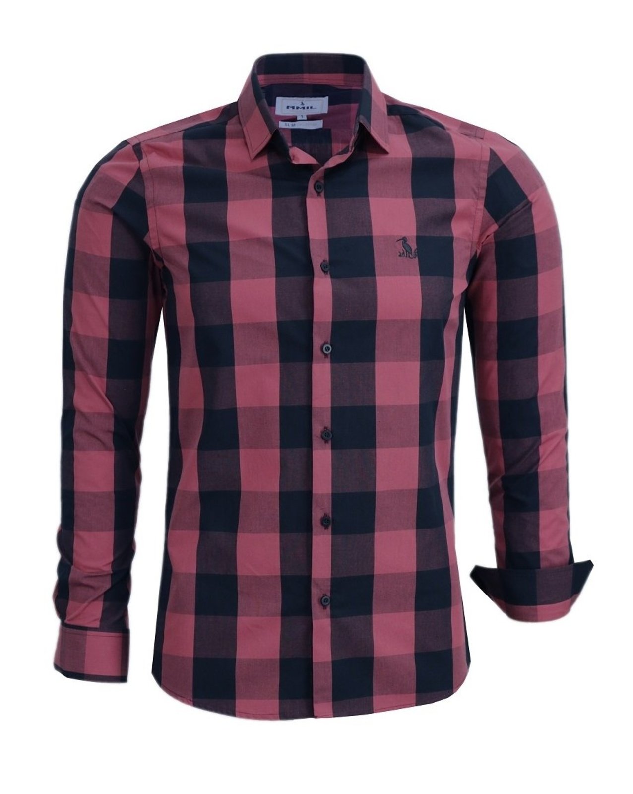 Camisa Masculina Amil Slim Xadrez Aston Algodão Manga longa Luxo Vermelho