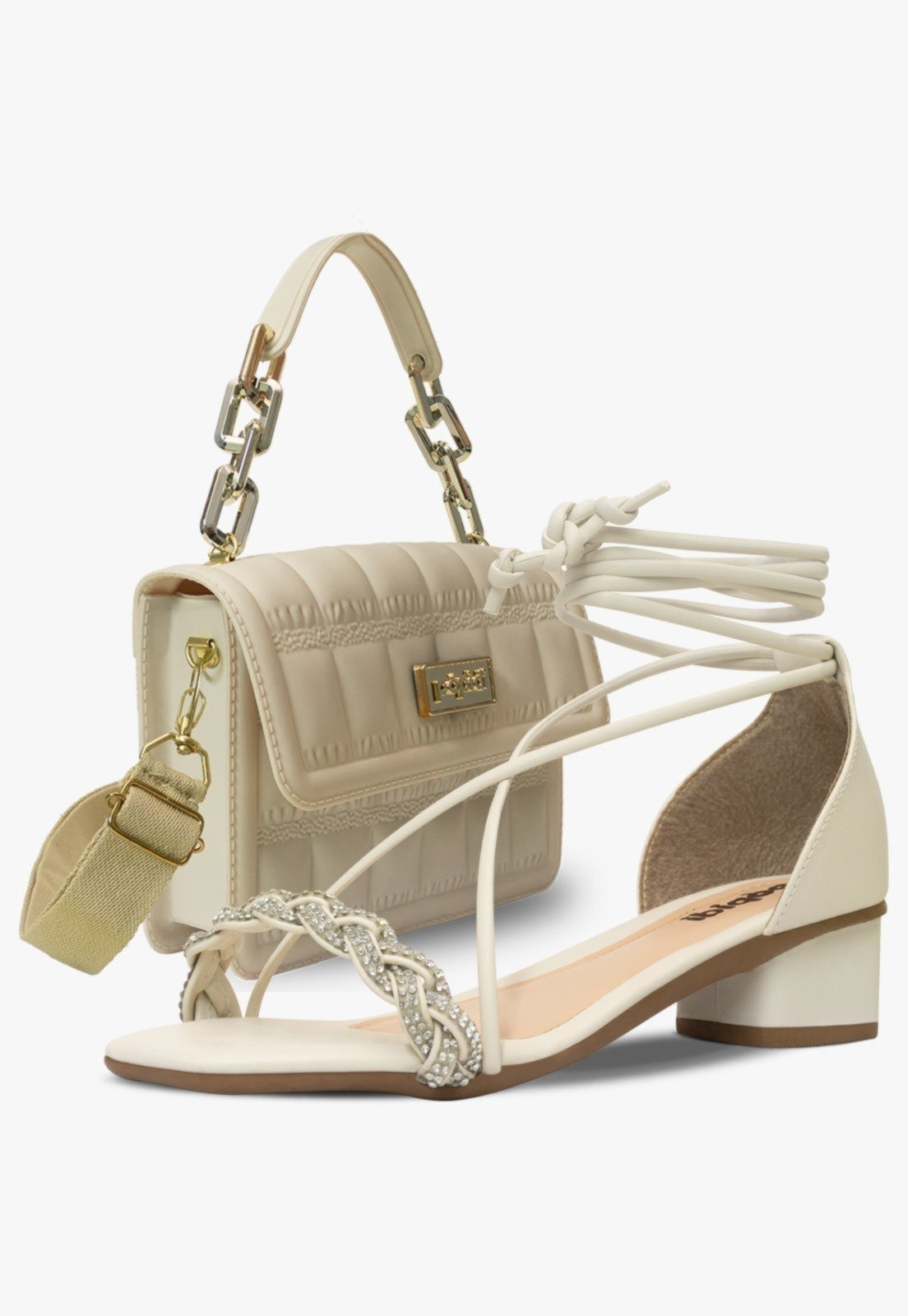 Infantil - Kit Bolsa e Sandália Social Menina Pópidi Saltinho Festa Juvenil Off White