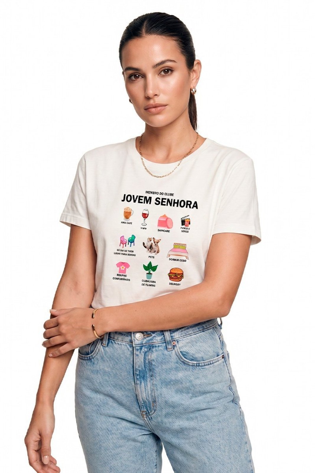 Camiseta Feminina Cianitas Branca Estampa Jovem Senhora