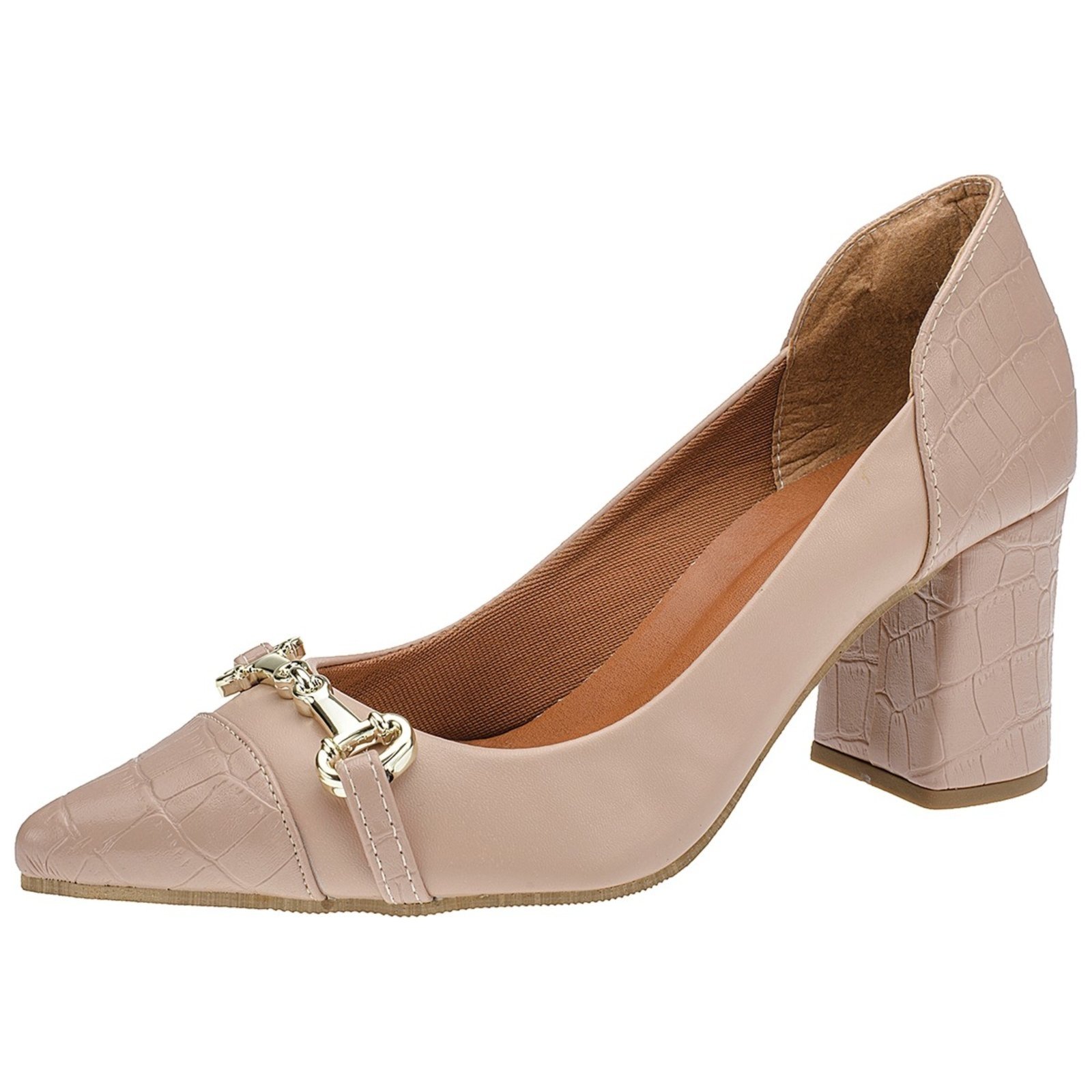 Sapato Lóris Shoes Feminino Scarpin Salto Alto Grosso Bico Fino 3043 Nude