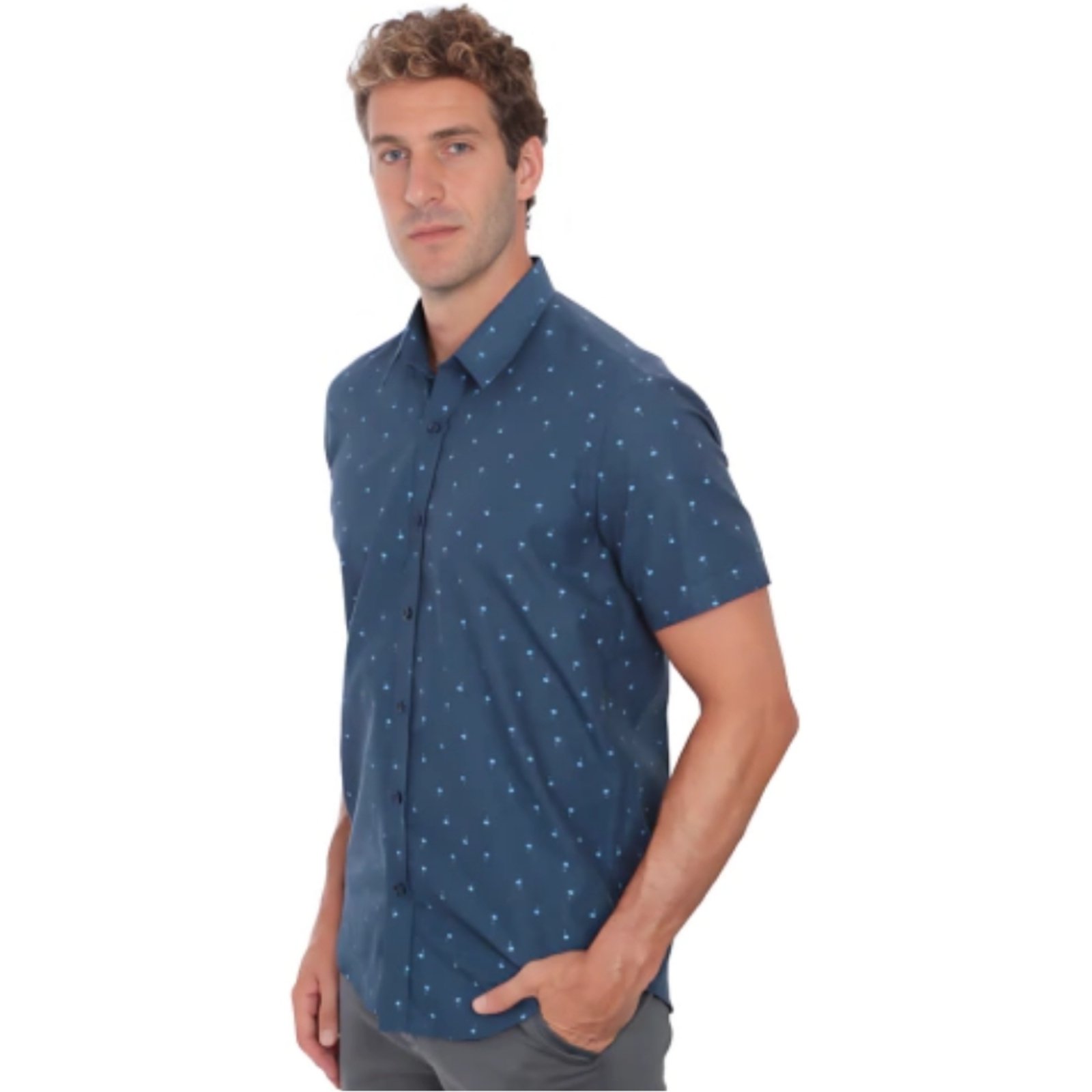 Camisa Hugo Deleon Esporte Manga Curta Estampada Azul