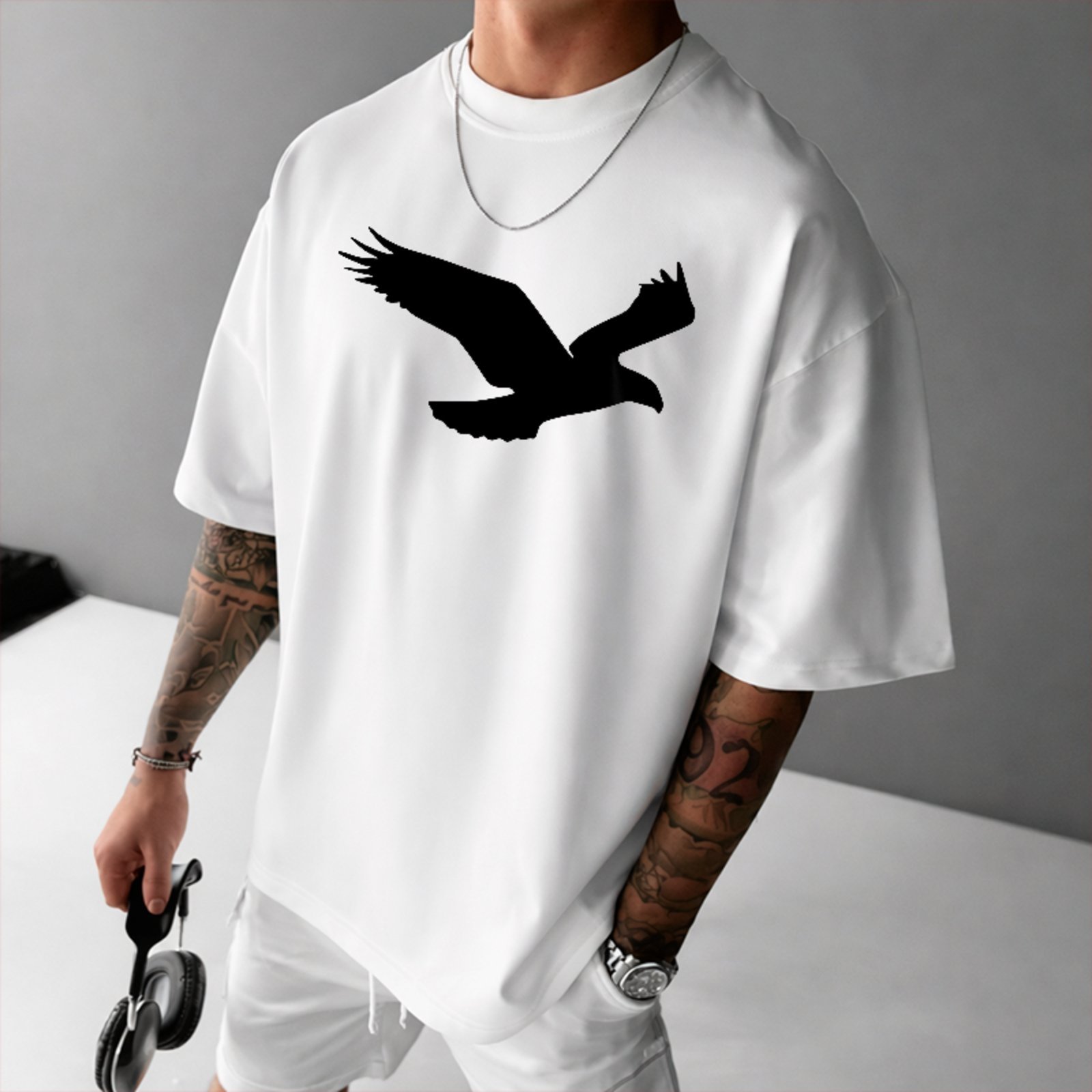 Camiseta Oversized Águia Silhueta Street Style Premium Branco