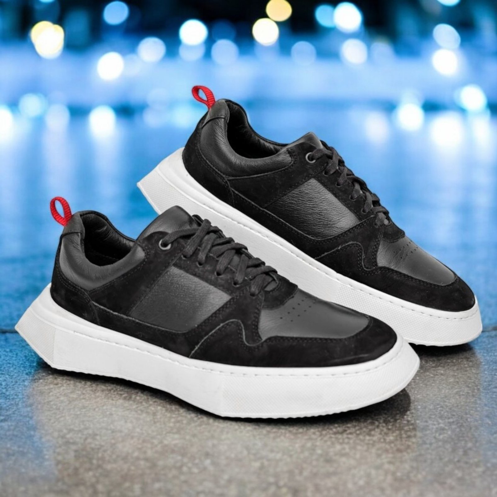 Tênis Casual Sneaker Masculino Confort Mr Light Sola Quadrada Couro Preto