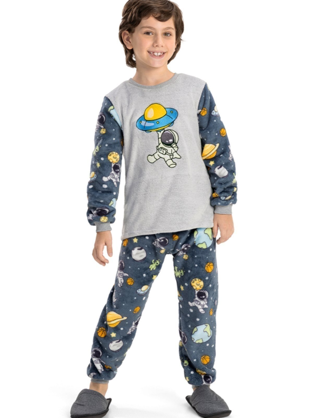 Pijama em Fleece Menino Brilha no Escuro Magicamente Astronauta Chumbo