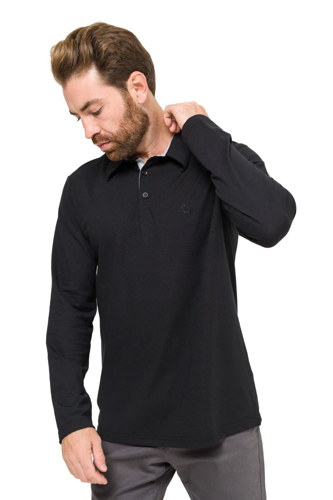 Camisa Polo Gola Molde Manga Longa Olimpo Piquet Preta