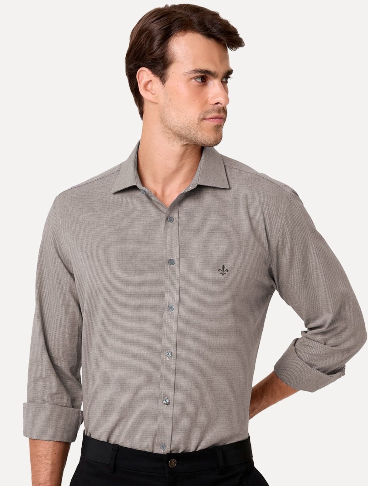 Camisa Dudalina Masculina Comfort Superfine Cotton Milano Marrom Escuro