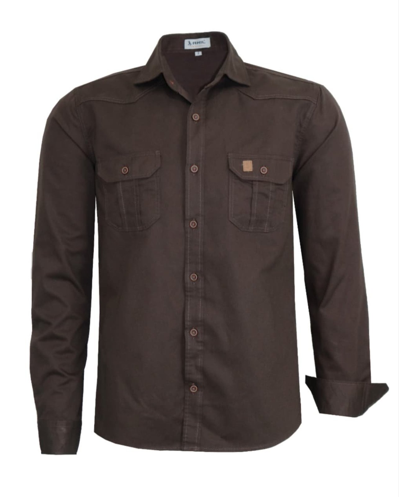 Camisa Estilo Militar Amil Scorpion Slim 2 Bolsos M/Longa Lançamento Luxo Marrom