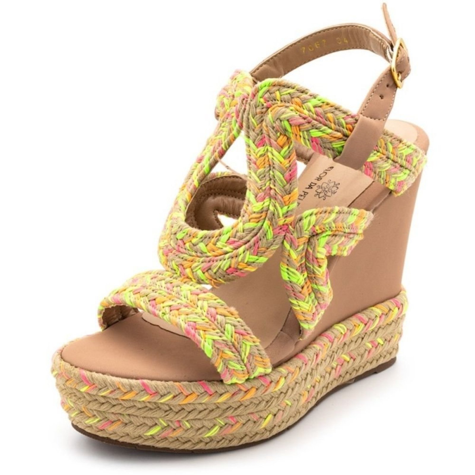 Sandália Feminina Anabela 4012 Napa Nude e Corda Amarela Hannah Footwear