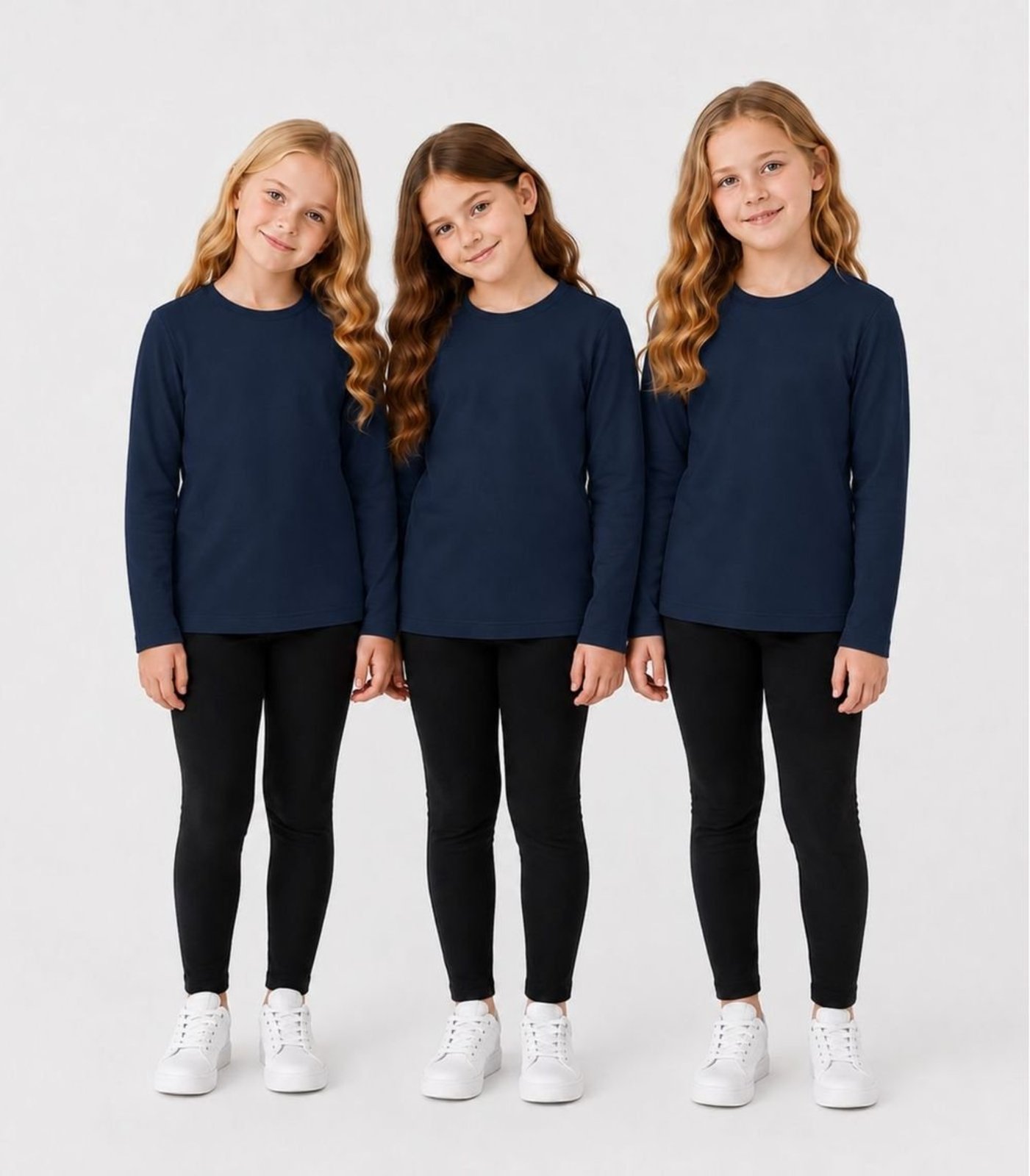 Infantil - Kit 3 Camisetas Menina Manga Longa Térmicas Rovi Azul