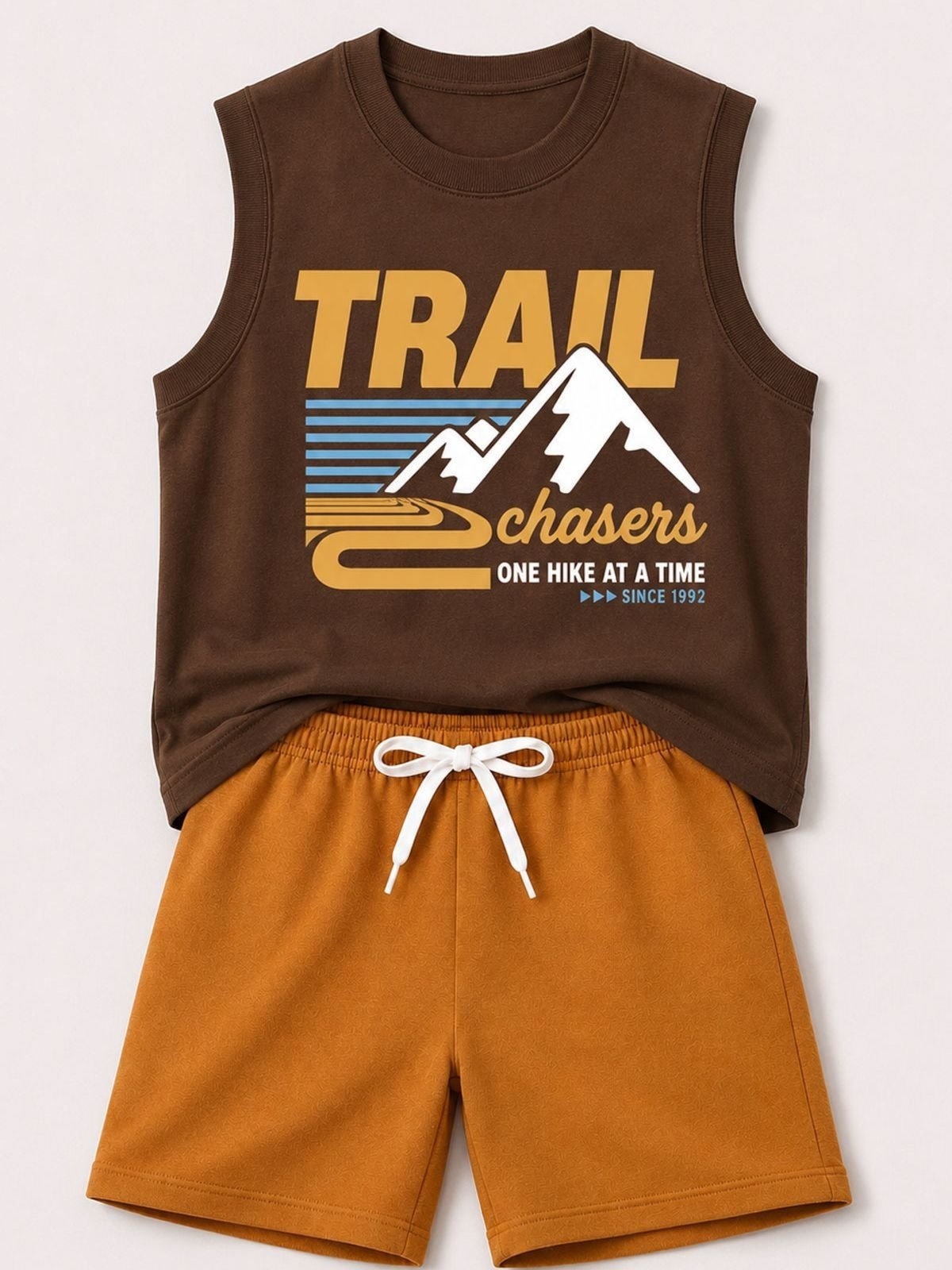 Infantil - Conjunto Regata Masculina Algodão Trail Marrom - Babei no Look
