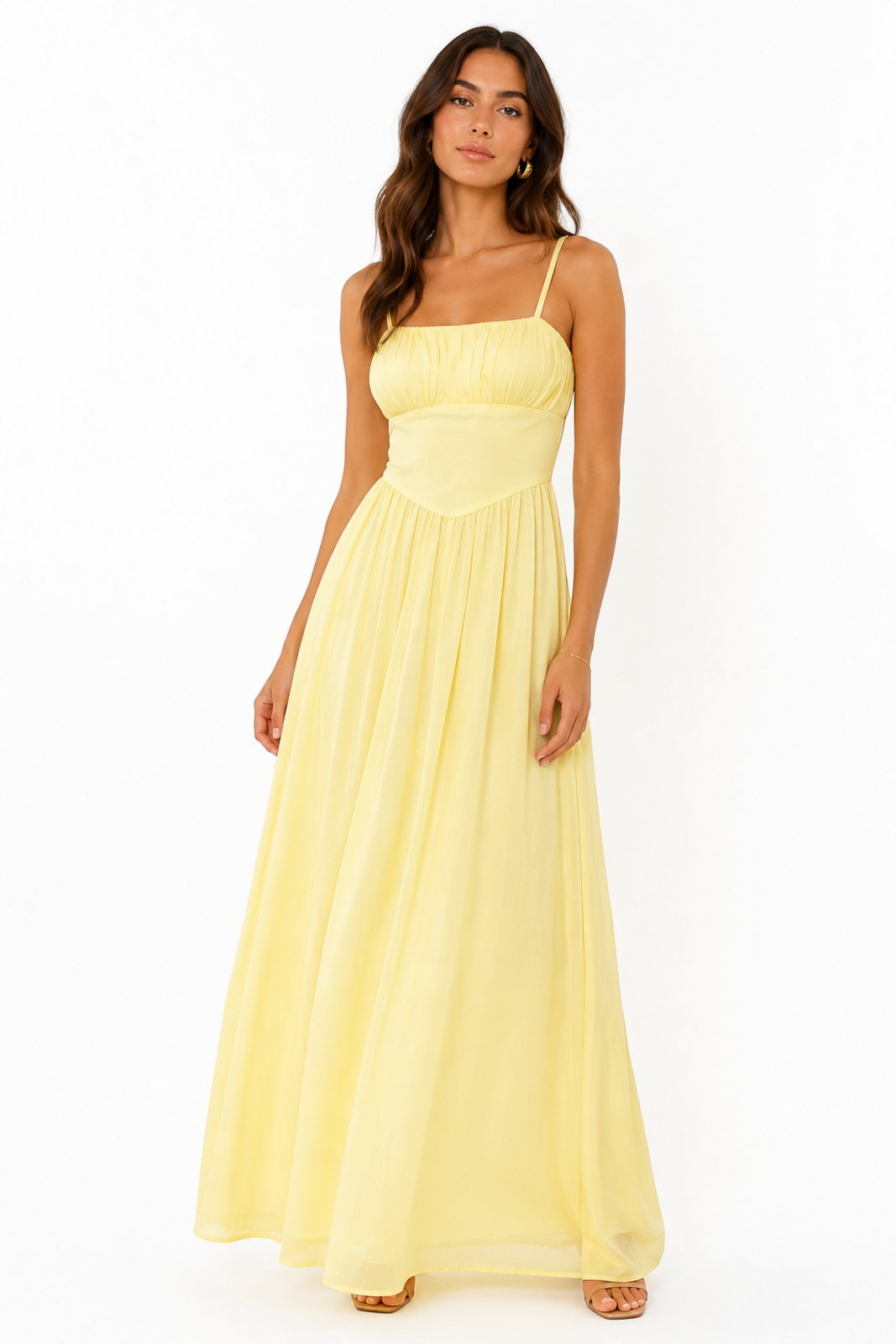 Vestido Longo D Bell Outlet Fashion Alcinha Amarelo Claro