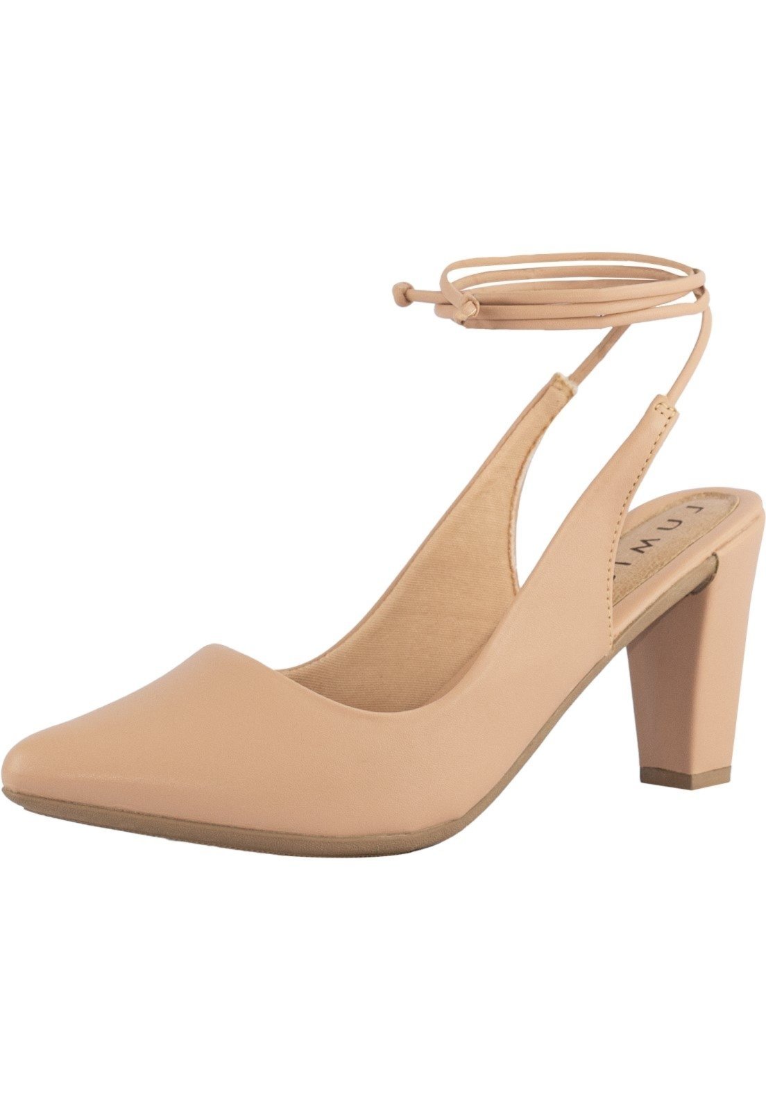 Sapato Feminino Scarpin Lumiss Amarração Bico Fino Salto Alto Confortável Nude