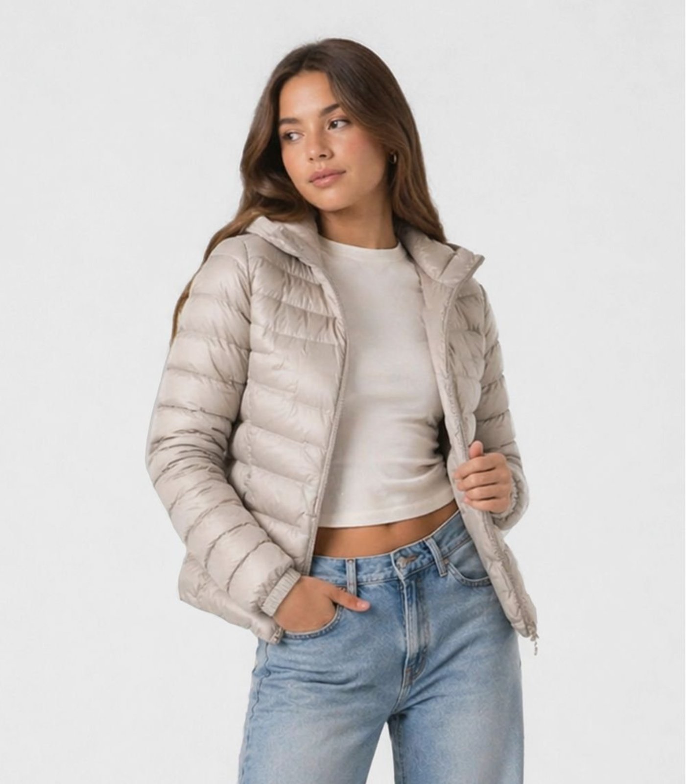 Jaqueta Juvenil Feminina Com Capuz Sea Surf Bege