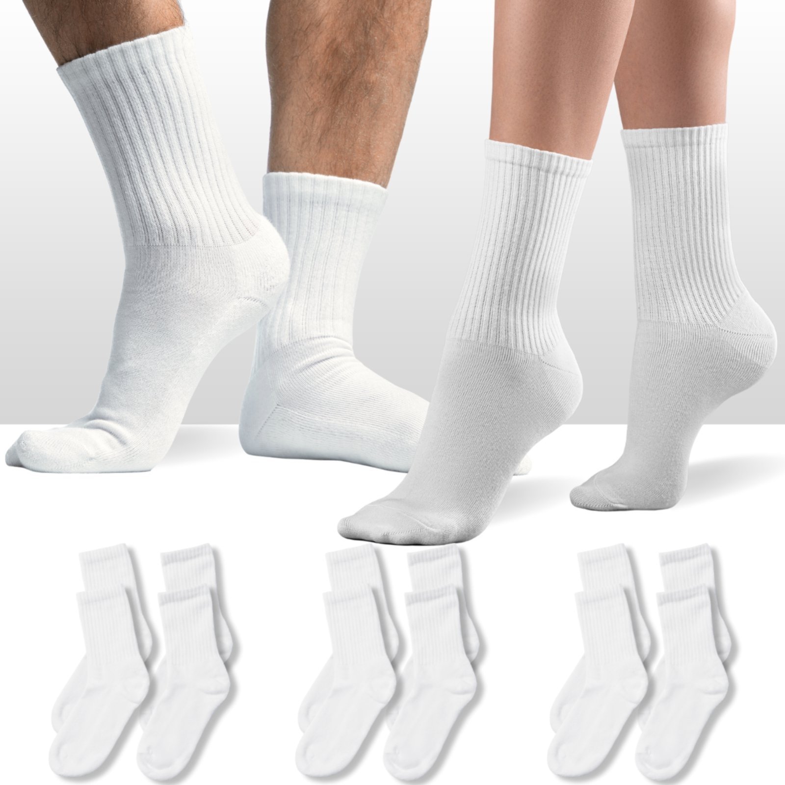 Kit 6 Pares Meia Branca Cano Alto Lisa Unissex Branco