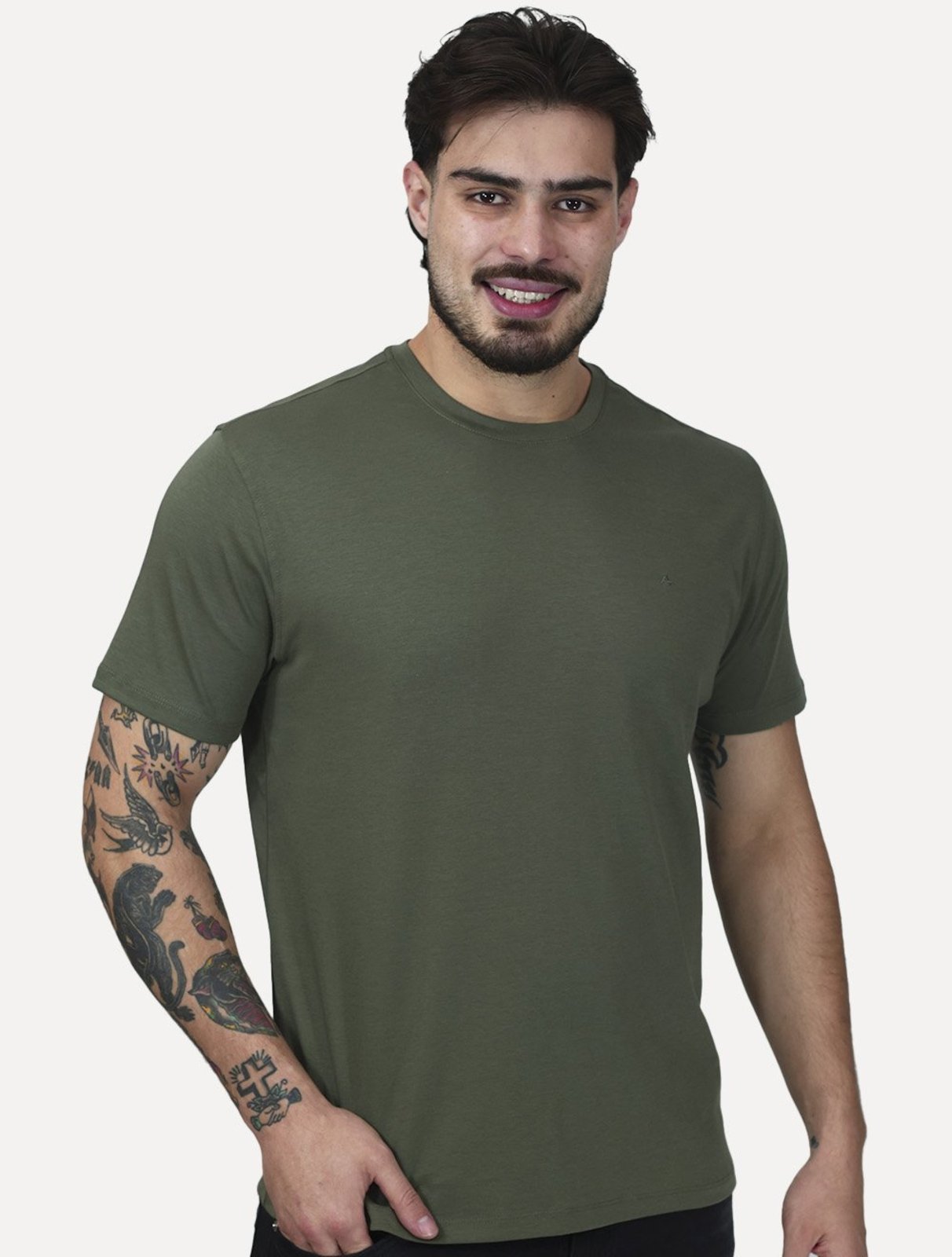 Camiseta Aramis Masculina Basic Lisa Mono Liquid Cotton Verde Militar