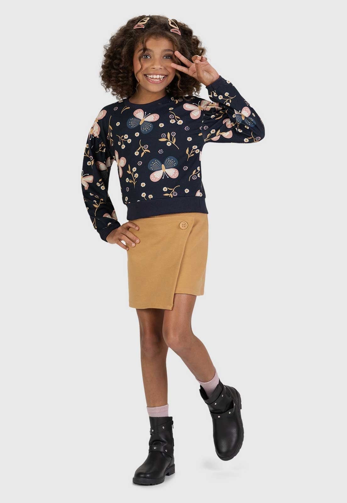 Infantil - Conjunto Kyly Estampa Borboletas e Flores Azul
