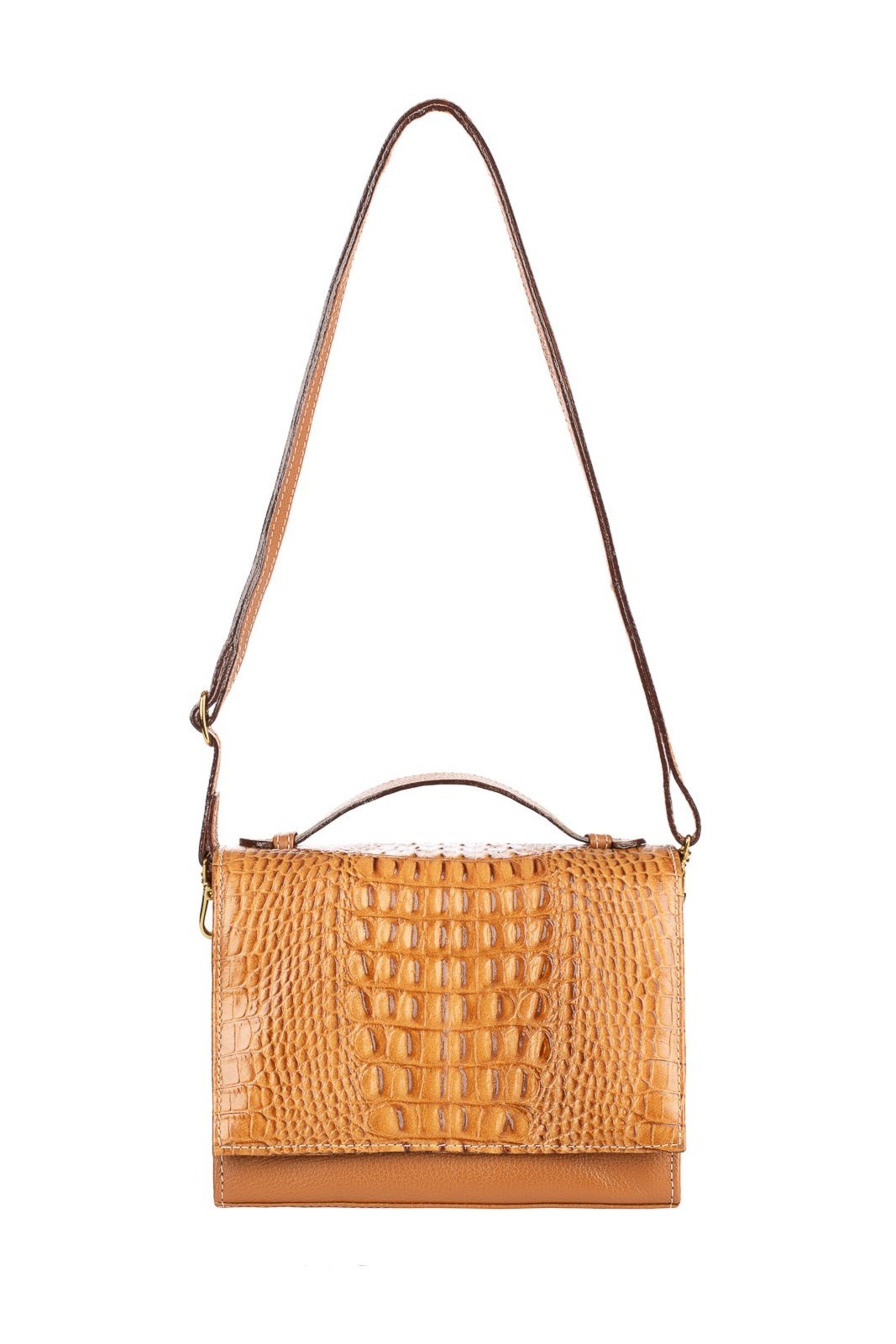 Bolsa pequena transversal de couro croco Deise - Caramelo