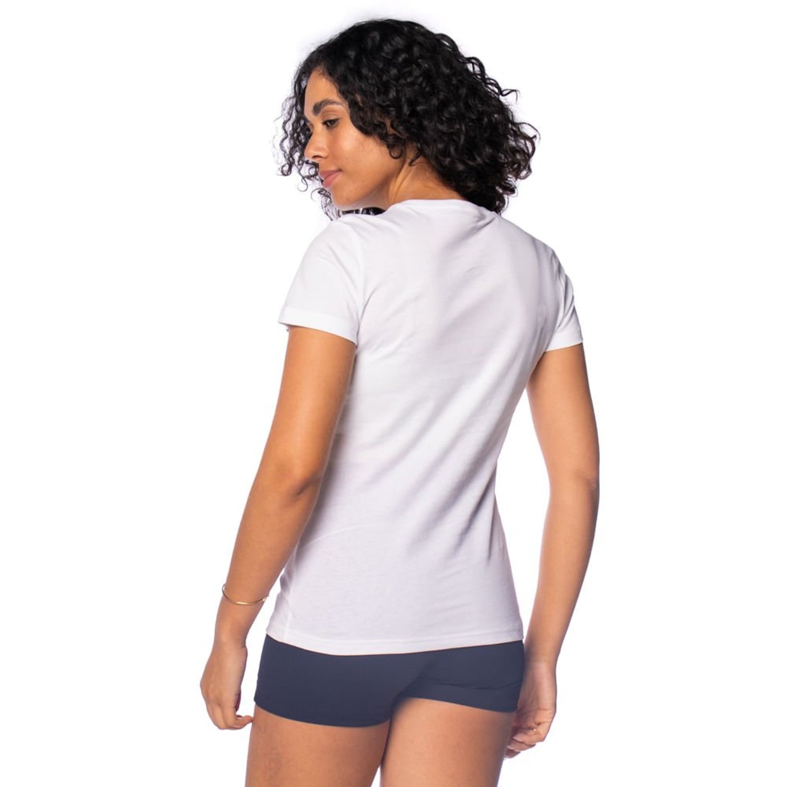 Vista 3 Camiseta Feminina Puma Ess N1 Logo Tee Branco/Azul branco azul Puma branco azul