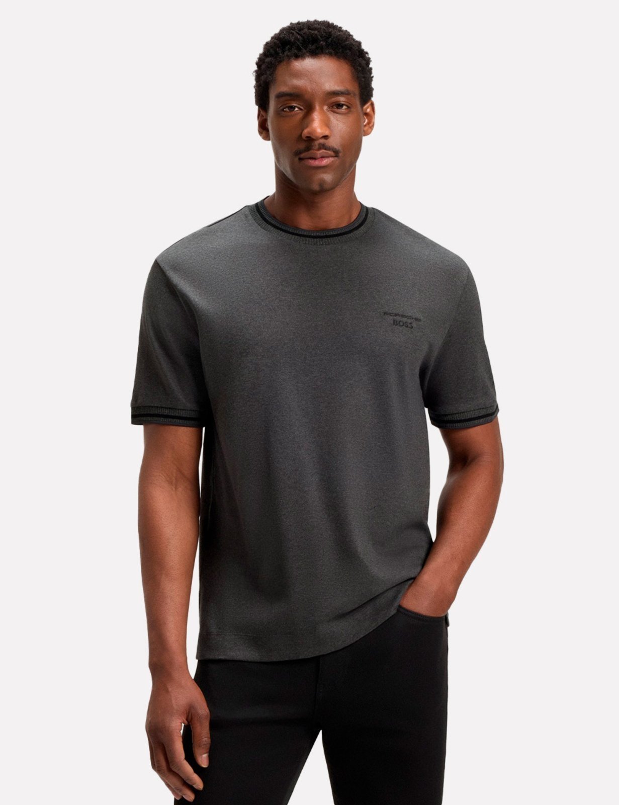 Camiseta Hugo Boss x Porsche Masculina Regular Fit C-Taut 197 Chumbo
