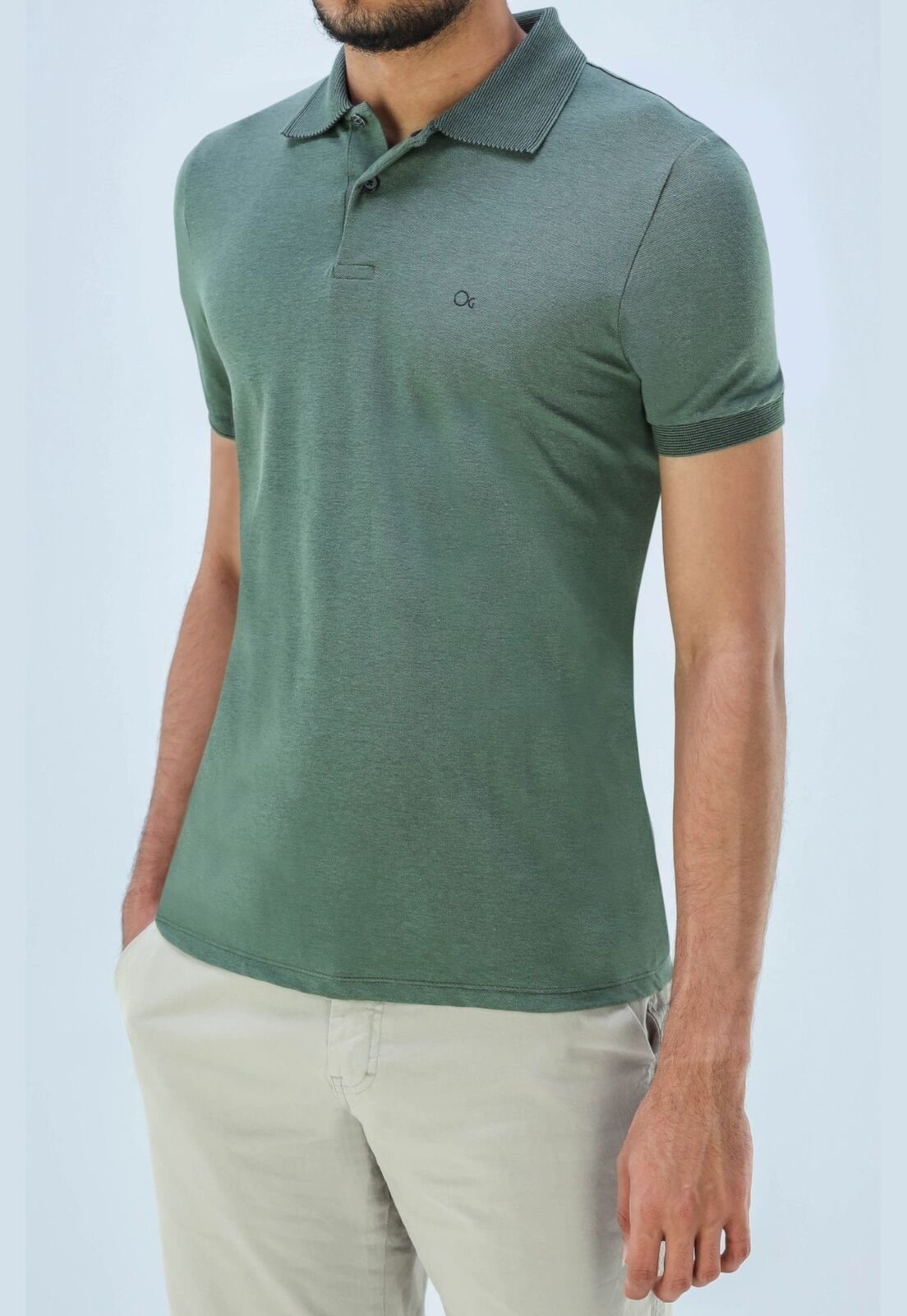 Camisa Polo Basica Casual Ogochi Slim Fit Verde