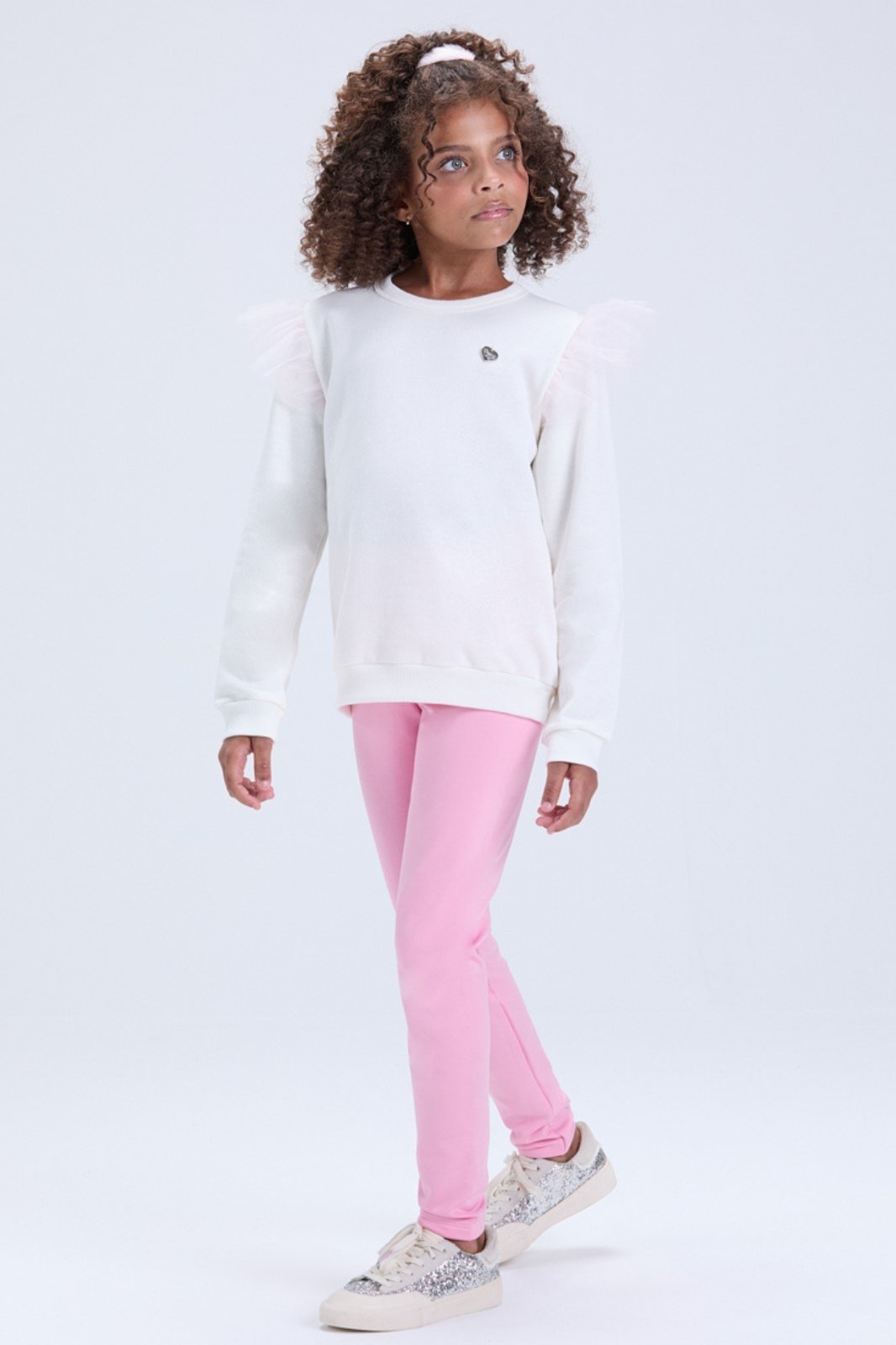 Infantil - Conjunto Feminino de Inverno Moletom com Babado em Tule
