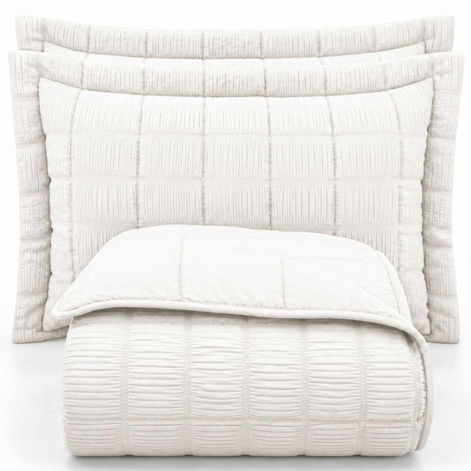 Kit Cobre Leito Linen Casal Micropercal 300 Fios Matelassê Colcha 3 Peças Efeito Creponado Branco