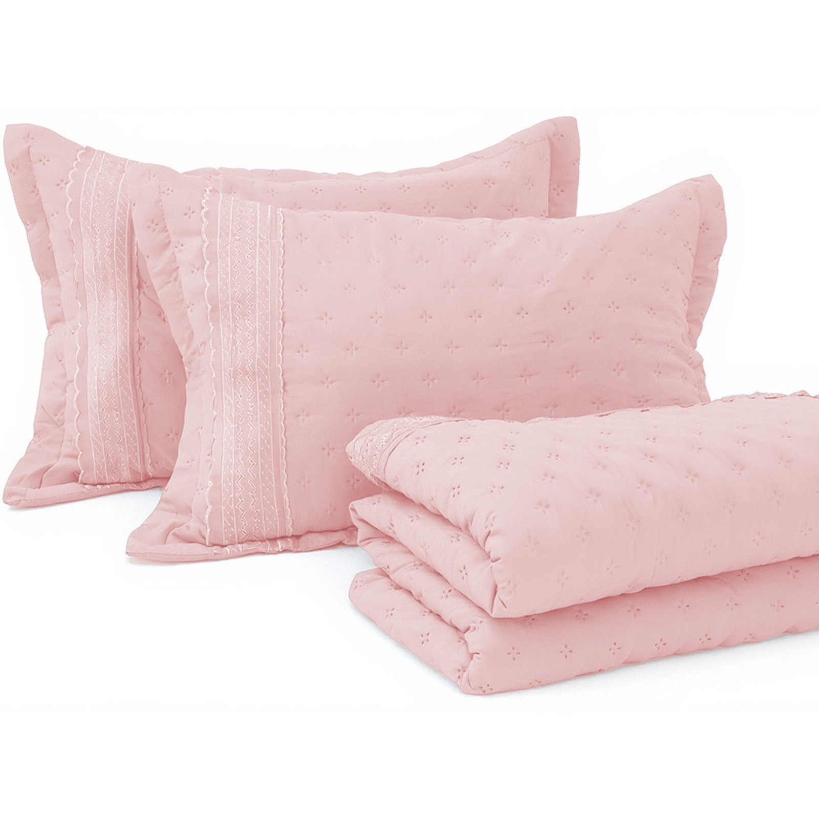 Kit Cobre Leito Colcha Casal 3 Peças com Bordado Inglês Micro Percal Ultrassônico BF Colchões