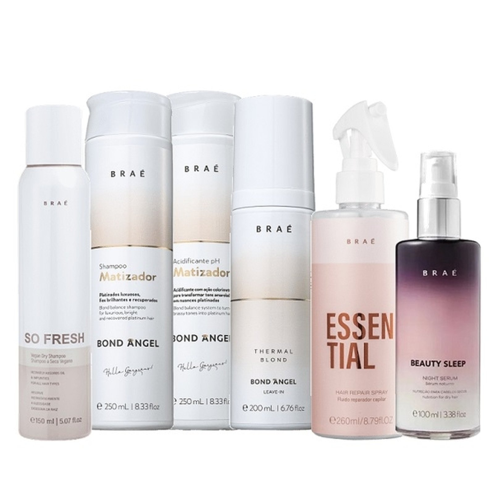 Brae Bond Angel Matizador Duo 250ml Leave in 200ml Essential 250ml Beauty Sleep 100ml e So Fresh 150ml