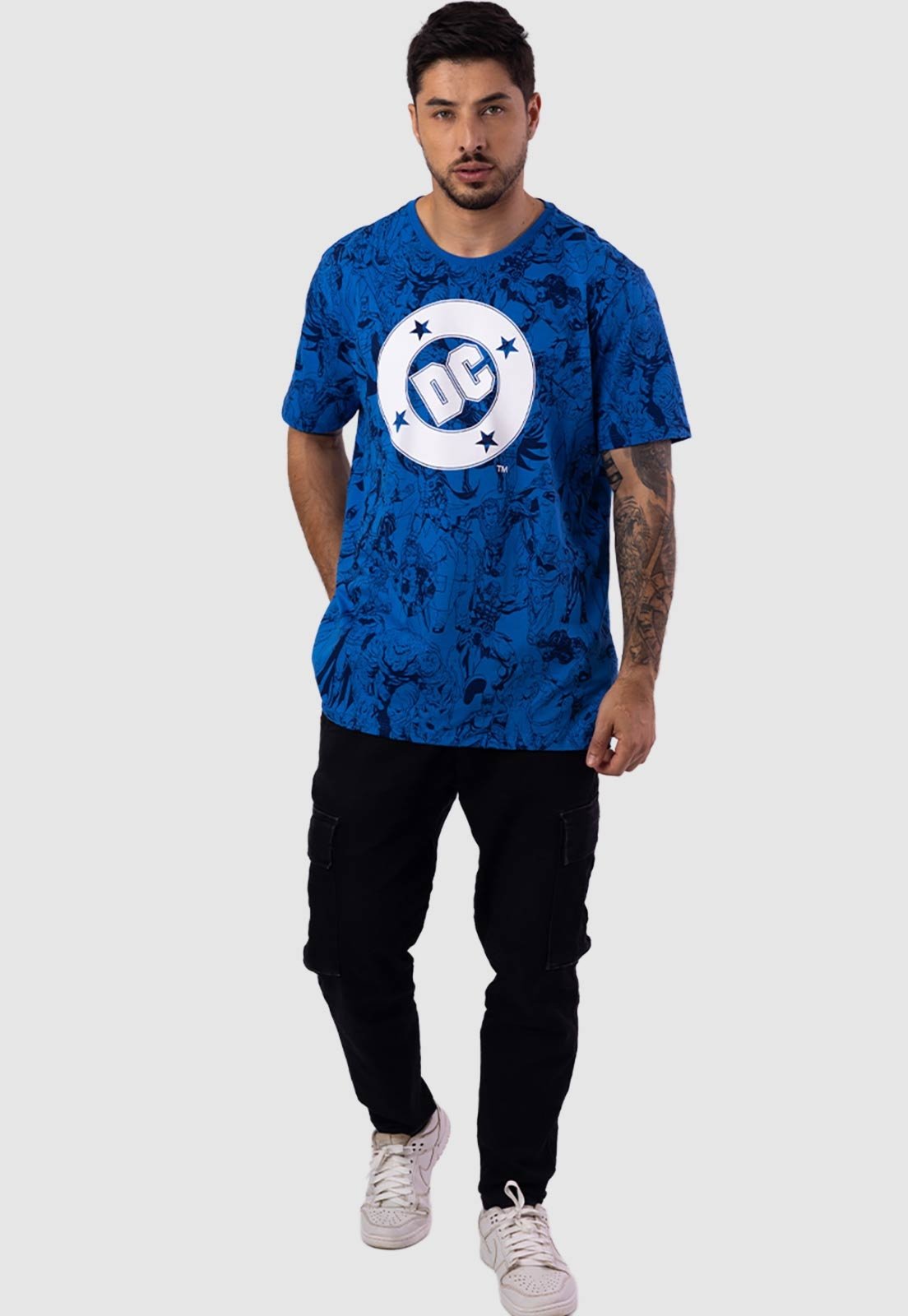 Camiseta Piticas Full Print DC Comics Studios Logo Azul