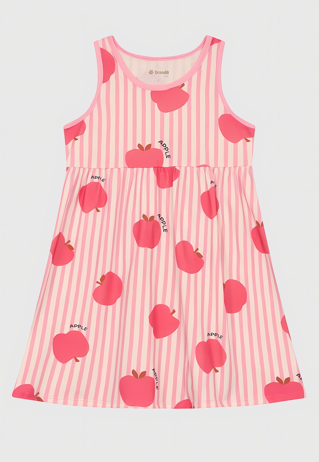 Infantil - Vestido Brandili Estampa Maçã Rosa Claro