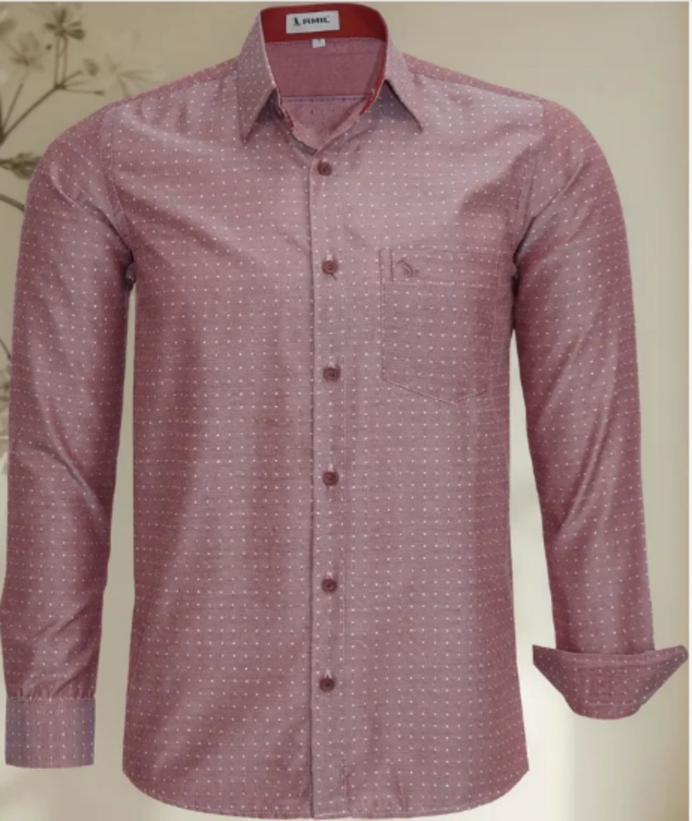 Camisa Social Amil Comfort Misto Maket Macia Fácil de Passar C/Bolso Manga Longa Vinho