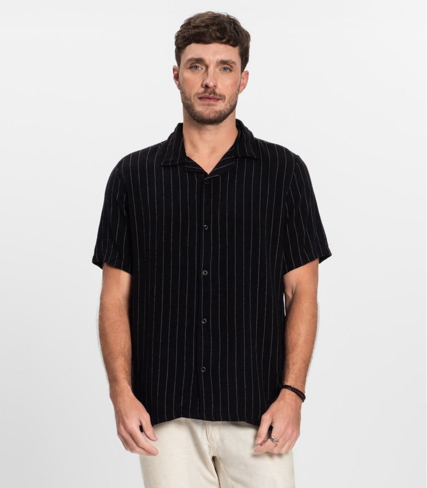Camisa Masculina em Linho Diametro Preto