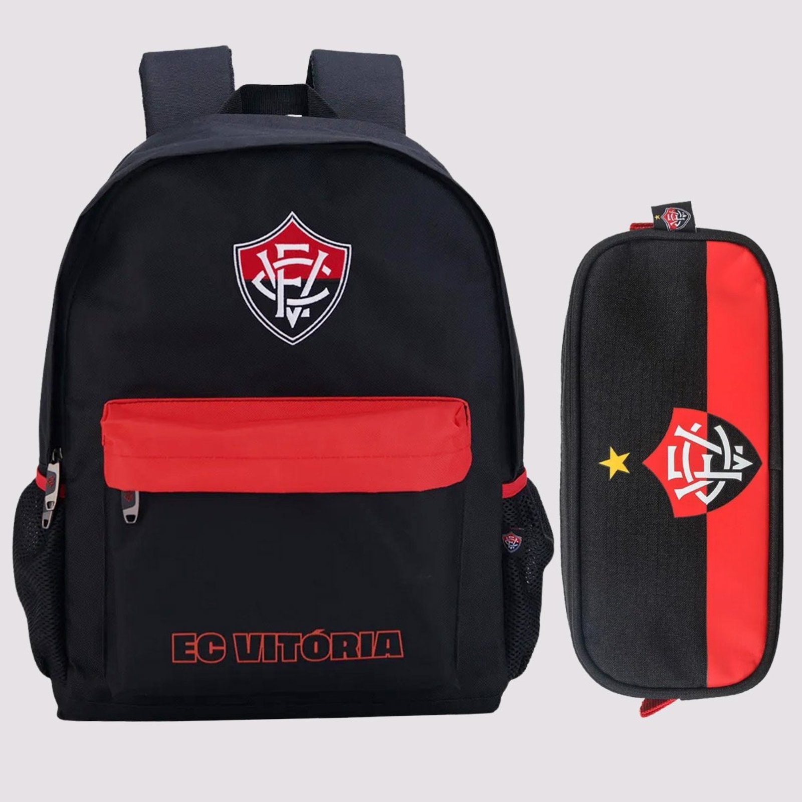 Infantil - Kit Mochila e Estojo Vitória Preto e Vermelho