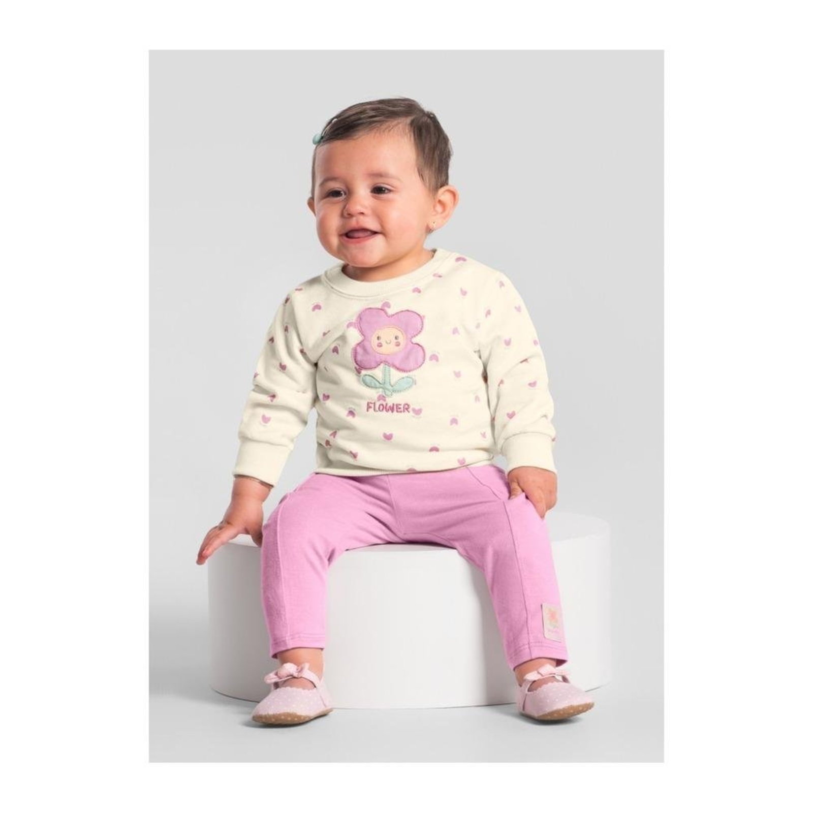 Infantil - Conjunto menina em moletom Brandili Baby P Rosa