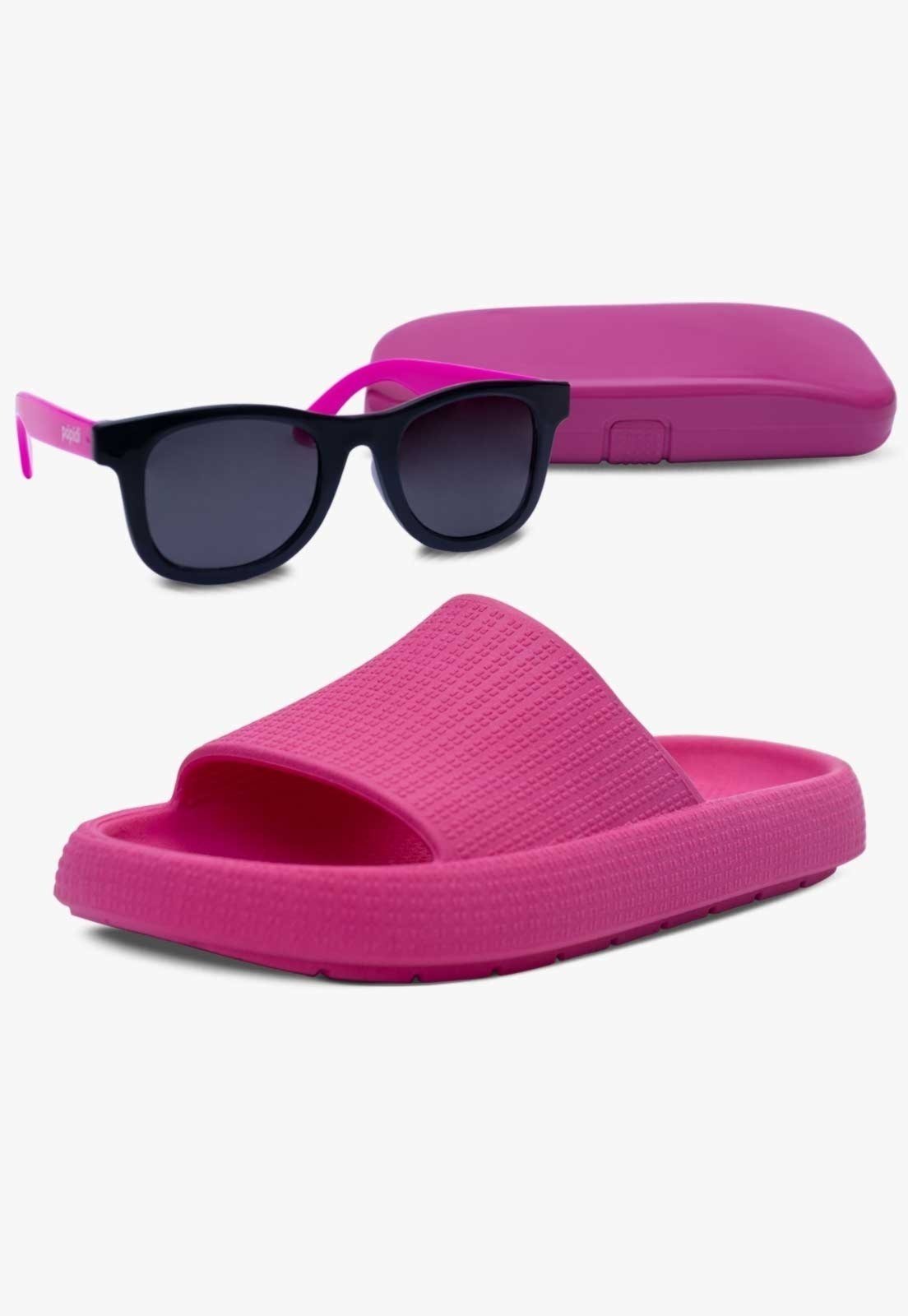 Infantil – Kit Óculos de Sol E Chinelo Slide Nuvem Pópidi Menina Rosa Pink