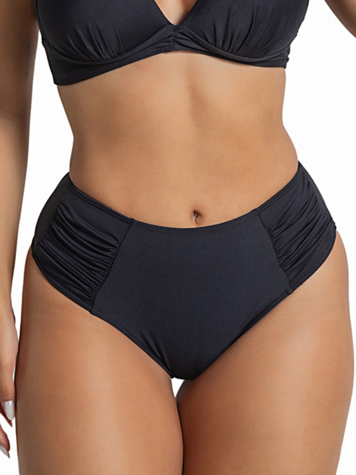 Calcinha de Biquíni Orla da Praia Avulsa Drapeado Lateral Disfarça Barriga Preto