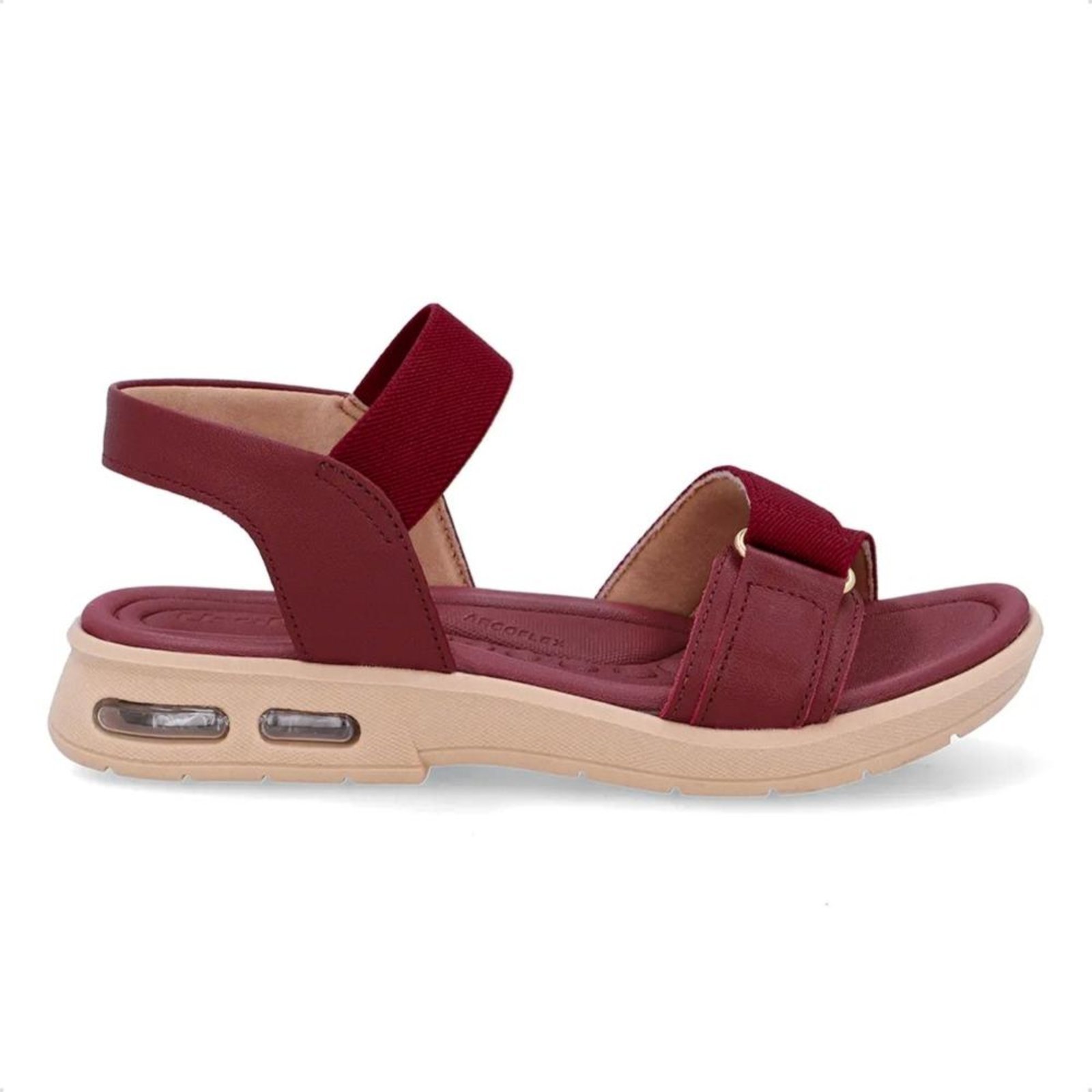 Sandália Usaflex Feminina Elástico Salto Baixo Amortecimento Bolha Casual UD14001 Vinho