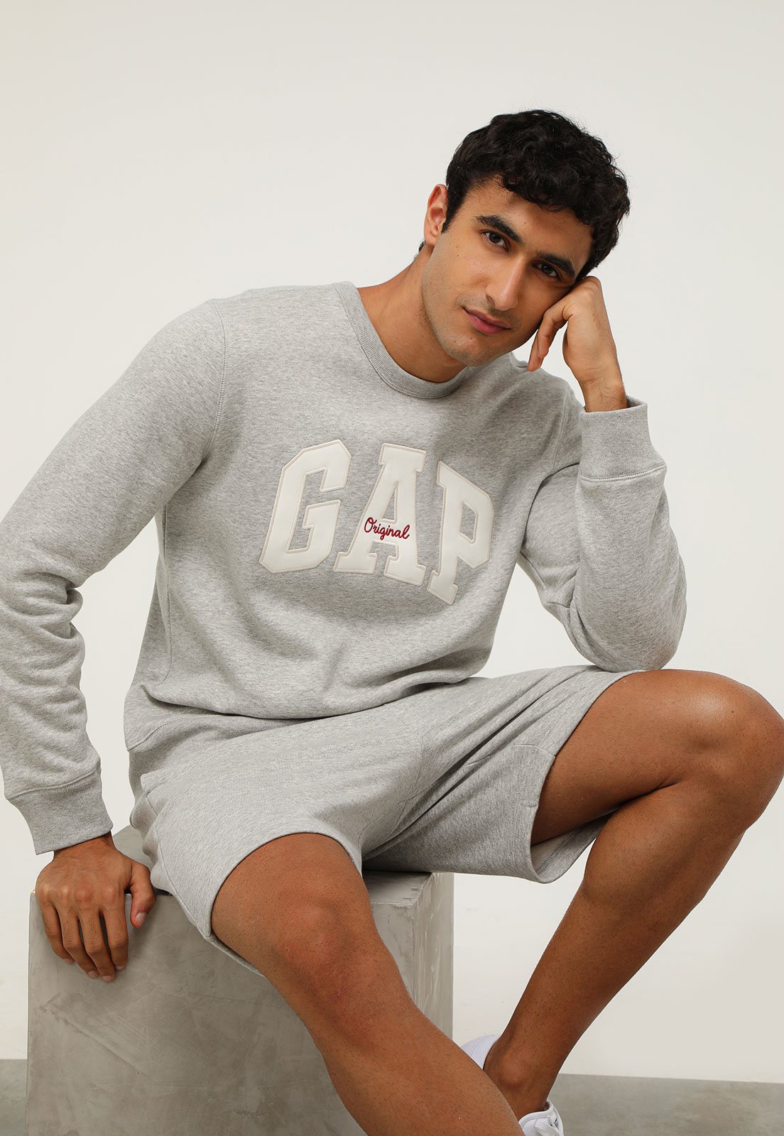 Blusa de Moletom Flanelada Fechada GAP Logo Cinza