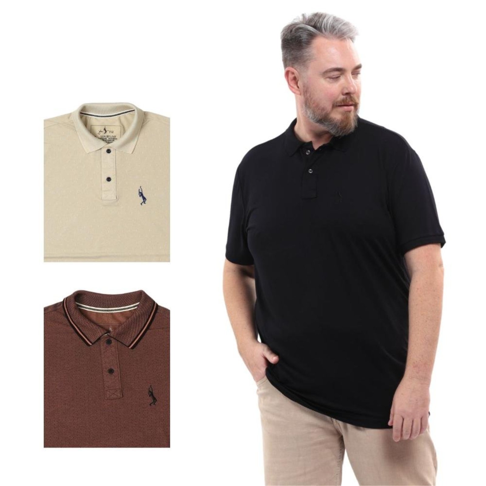 Kit 3 Camisa Polo Masculina Plus Size Piquet Algodão Leve