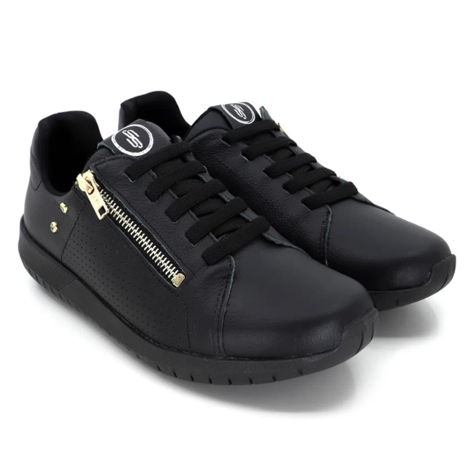 Vista 3 Tênis Usaflex Feminino Elástico com Zíper AH1707 preto Usaflex preto