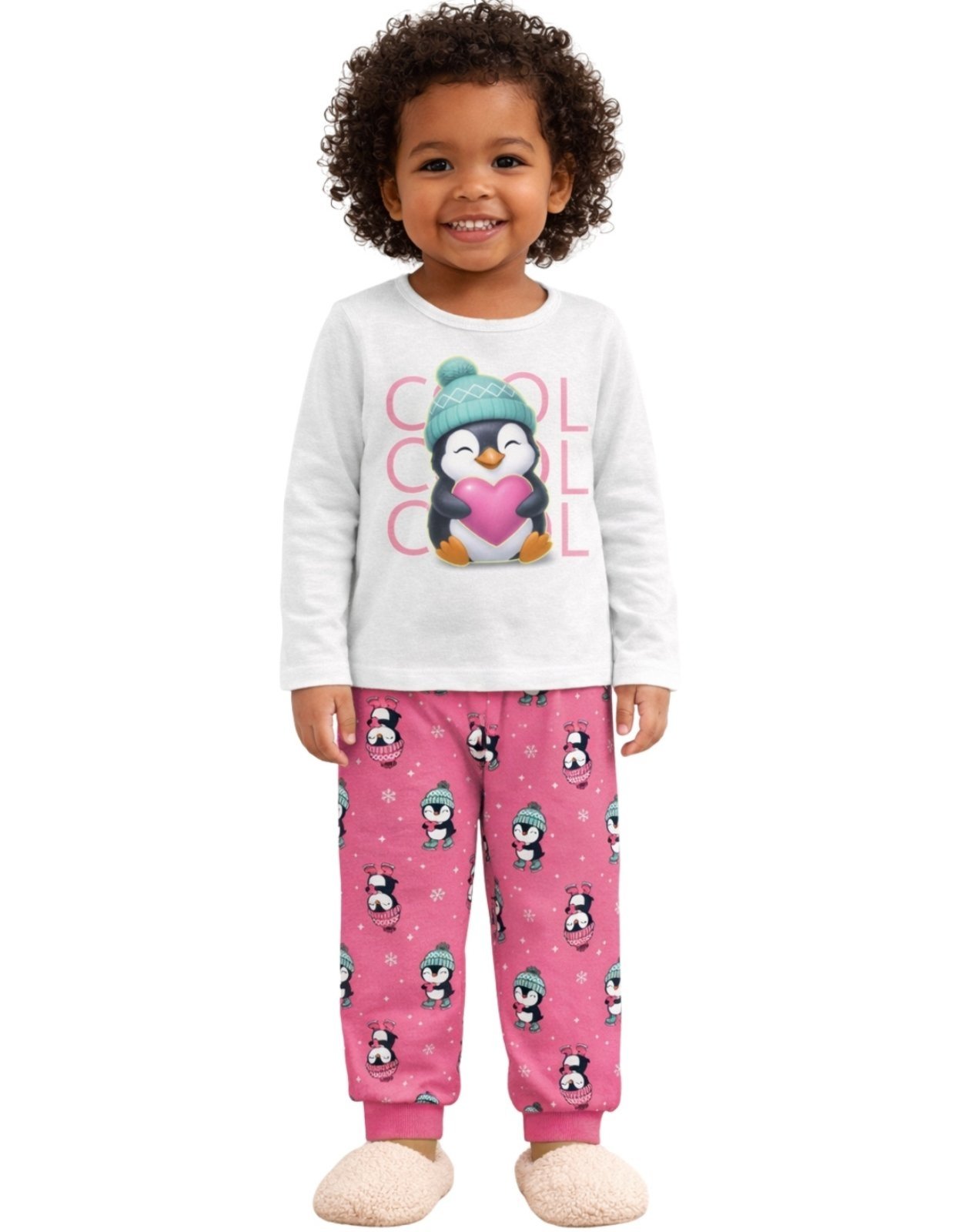 Vista 2 Pijama 2pçs Manga Longa e Calça Kyly Unicórnio Pinguim Mescla cinza Kyly cinza